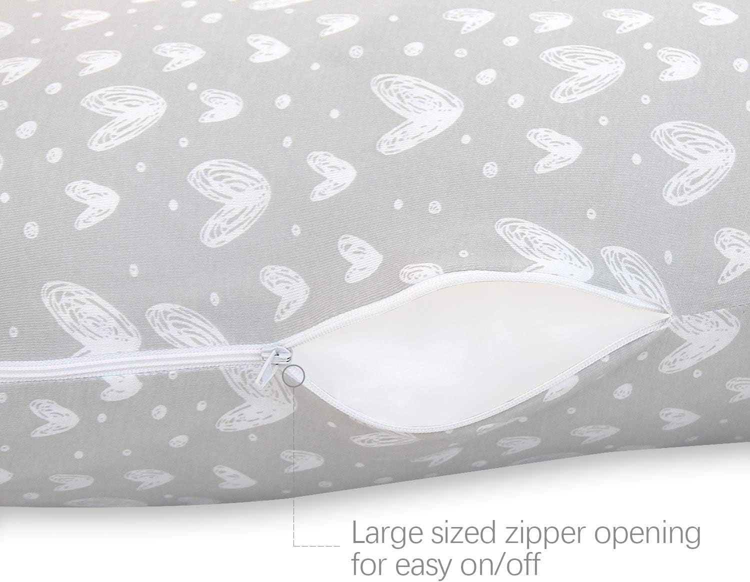 Pregnancy Pillow Cover U-Shaped, Super Soft Replacement Cover for Maternity Pillow, Full Body Asymmetric Pregnancy Pillow Case, Universal Fit, Grey Hearts Print