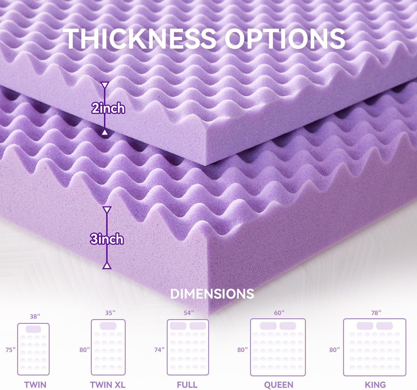 2 Inch Egg Crate Memory Foam Mattress Topper Twin XL, Twin Extra Long Mattress Pads for College Dorm Single Bed, Pressure Relieve Certipur-Us Certified,39X80 Inches