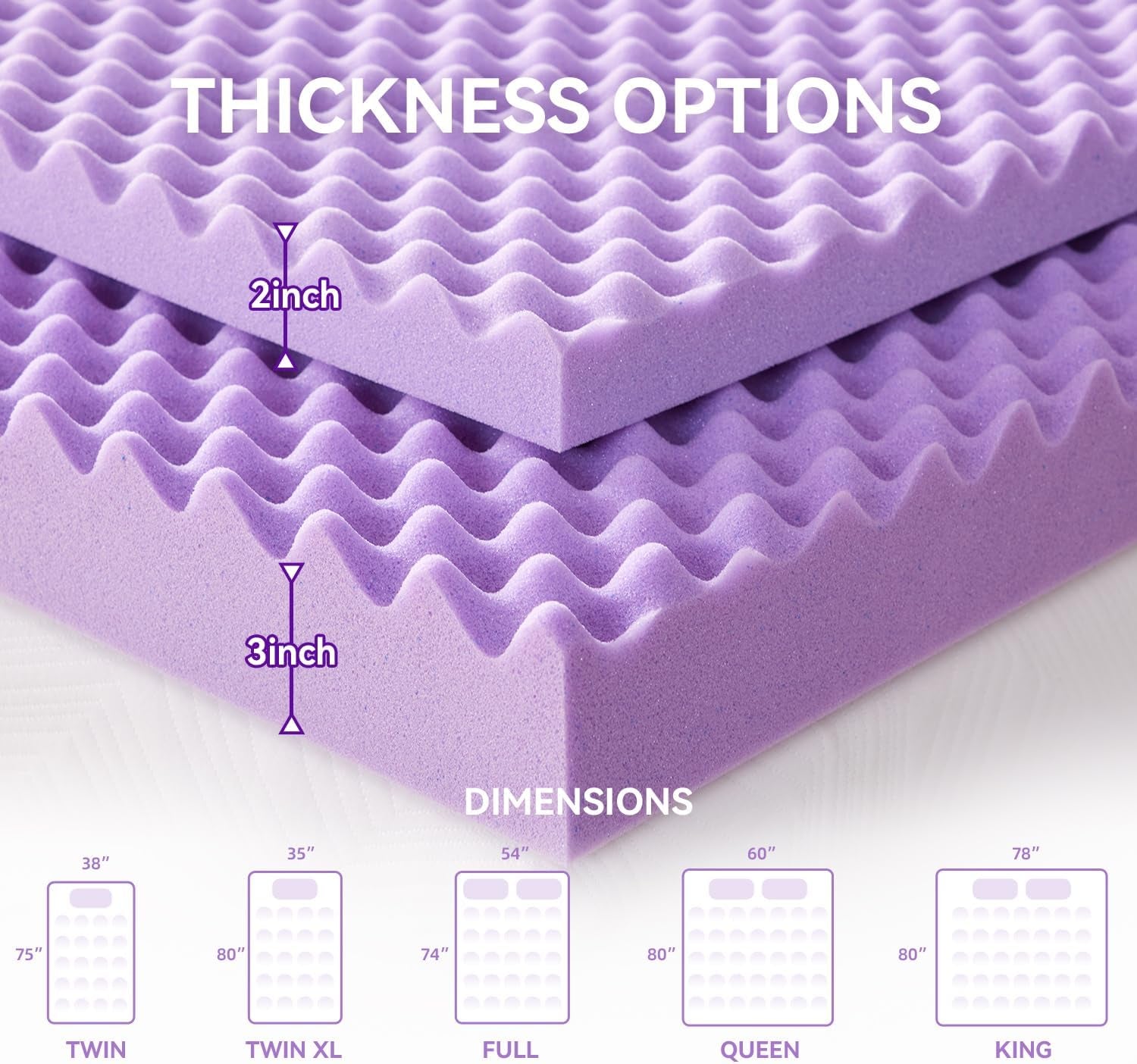 2 Inch Egg Crate Memory Foam Mattress Topper Twin XL, Twin Extra Long Mattress Pads for College Dorm Single Bed, Pressure Relieve Certipur-Us Certified,39X80 Inches