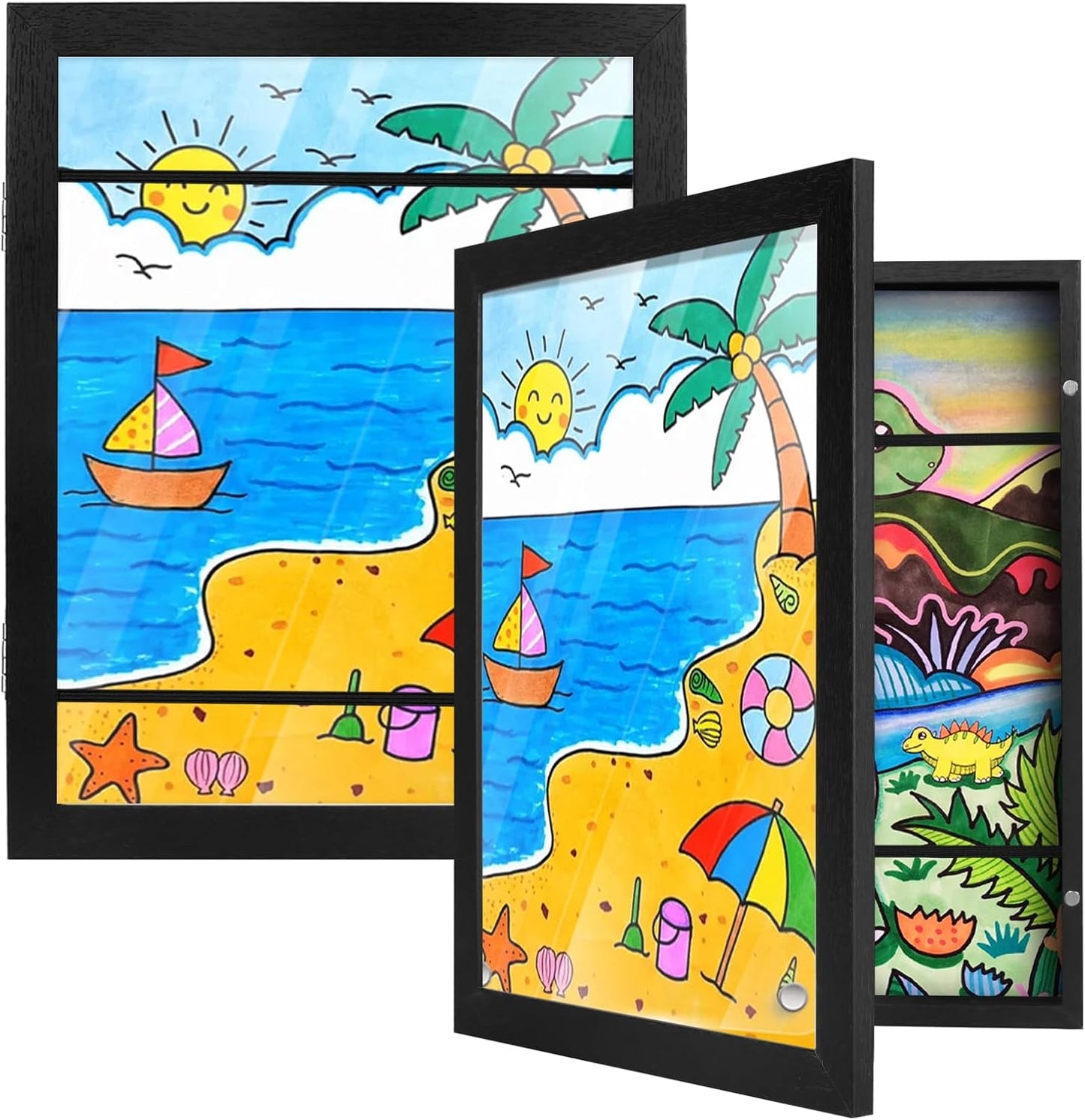 2 Packs Kids Art Frame, 8.5X11 Front Opening Kids Artwork Frames Changeable, Holds 100 Drawings Artwork Frames for Kids Art, 3D Picture, Craft Storage, Hanging Wall Decor(Black)
