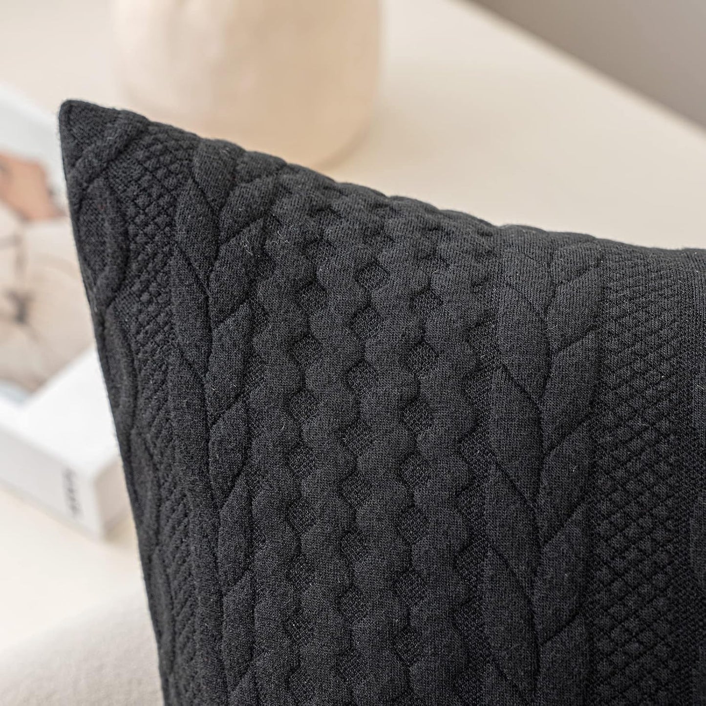 Fall Decorative Throw Pillow Covers Set of 2 Super Soft Modern Stretchy Embossed Patterned Cushion Covers for Halloween Farmhouse Couch Sofa Livingroom Bed,Black 18X18 Inch
