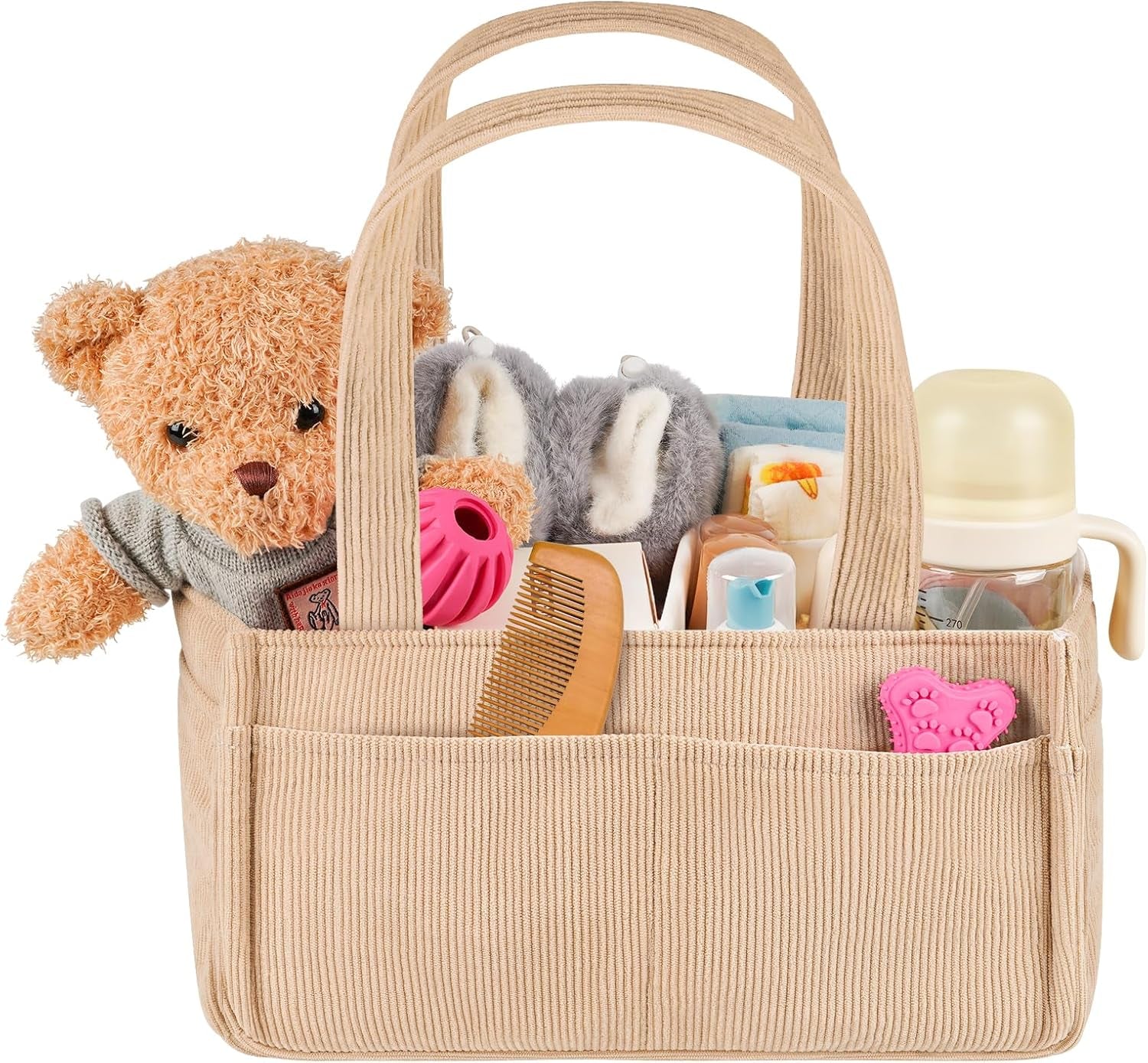 Baby Diaper Caddy Organizer - Portable Nursery Storage Basket for Newborn Essentials, Foldable Diaper Bag Organizer for Baby Shower Gifts and Registry Must-Haves, Car Organizer with Dividers (Brown)