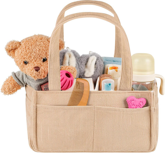 Baby Diaper Caddy Organizer - Portable Nursery Storage Basket for Newborn Essentials, Foldable Diaper Bag Organizer for Baby Shower Gifts and Registry Must-Haves, Car Organizer with Dividers (Brown)