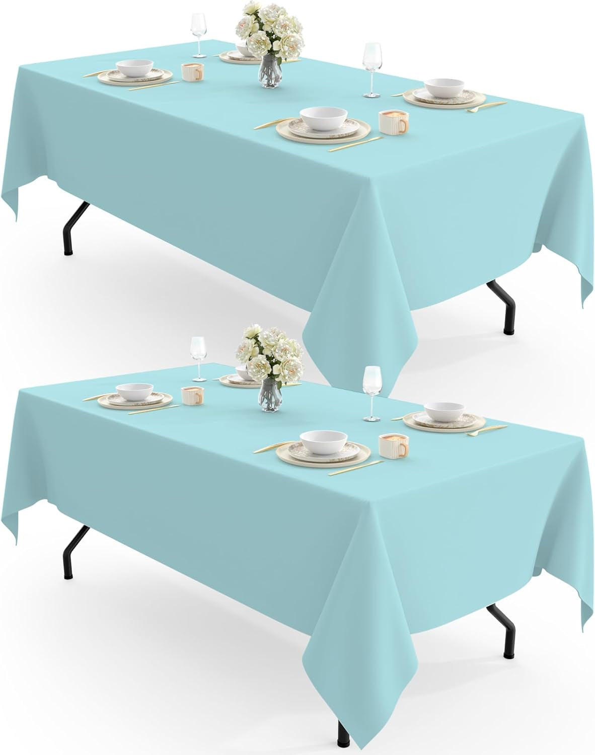 Rectangle Table Cloth 60" X 102" – Durable Polyester Tablecloth Offers Reusable & Washable Protection, Ideal for Outdoor Party, Picnic, Wedding, Banquet and Birthday, 2 Pack, Baby Blue