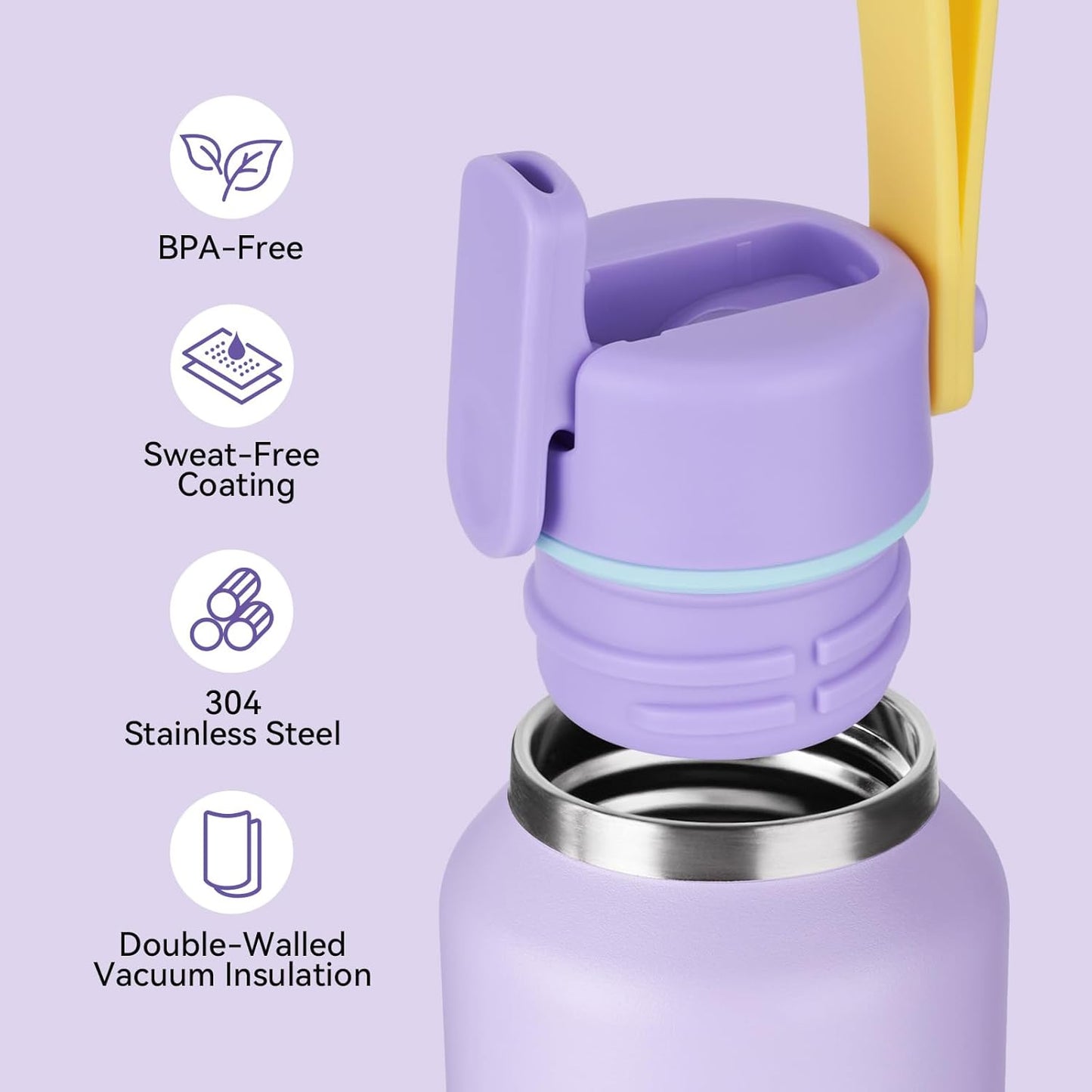 12Oz Toddler Cup, Kids Water Bottle for School Boys&Girls, 304 Stainless Steel Insulated Water Bottle with Straws, Bpa-Free, Purple