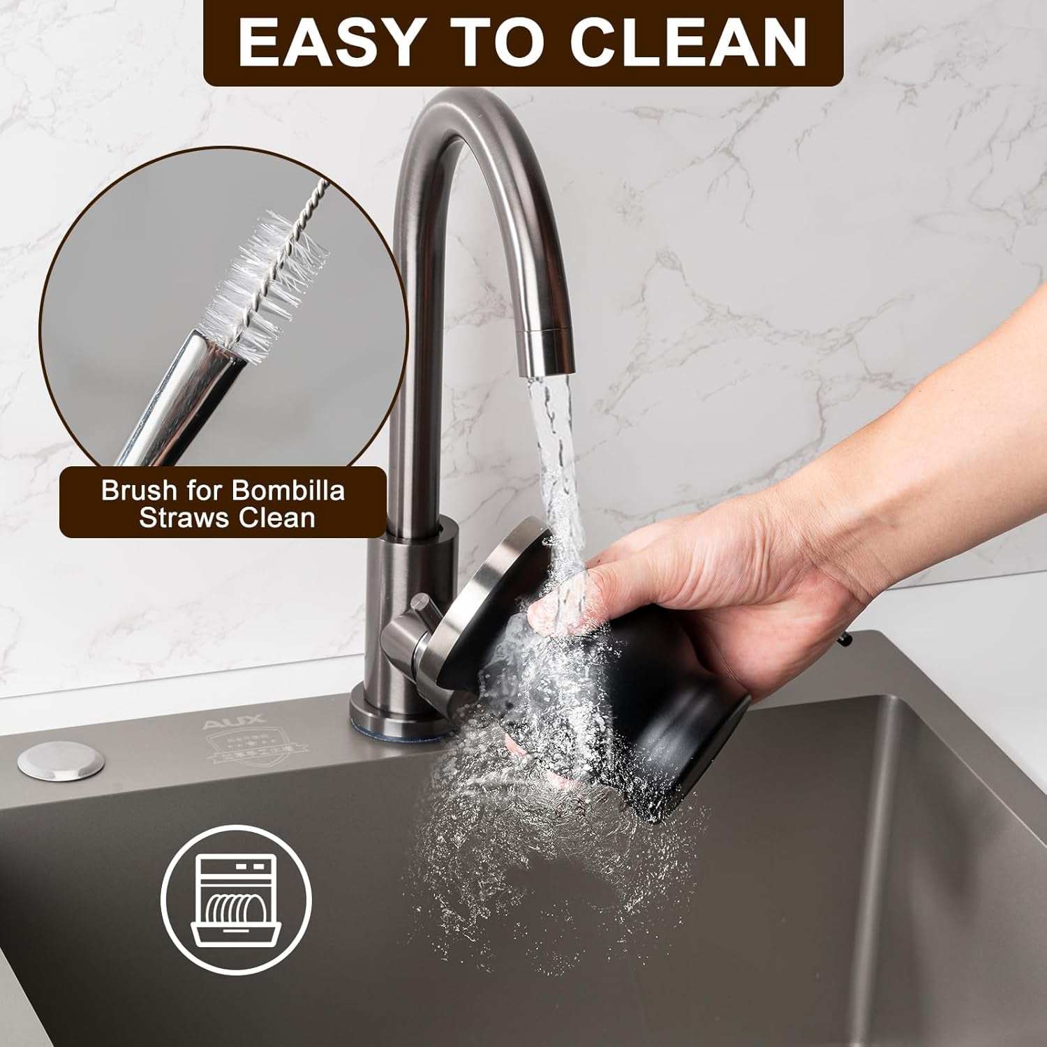 8Oz Yerba Mate Cup, 304 Stainless Steel Double-Wall Mate Cup, Heat Insulation Yerba Mate Gourd, Tea Cup Set Includes Cleaning Brush & 2 Bombillas (Black)