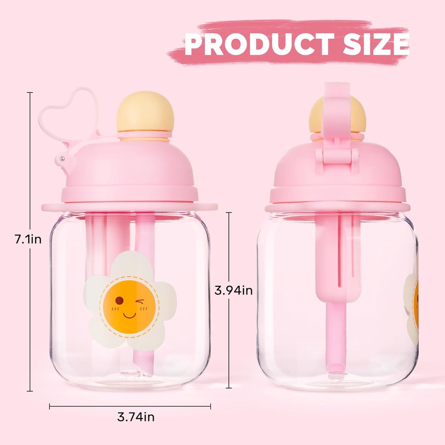 27Oz Pink Tritan Toddler Water Bottle with Straw, BPA Free, Leak-Proof, Includes Fruit Infuser Strainer, Perfect for School and Sports