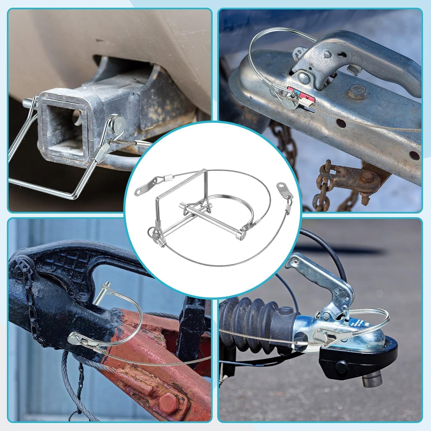 10-Pack Steel Quick Release Trailer Coupler Pins with Locking Shaft, 2-3/4" x 1/4" for Towing, Trailers, and Hitches (Silver)