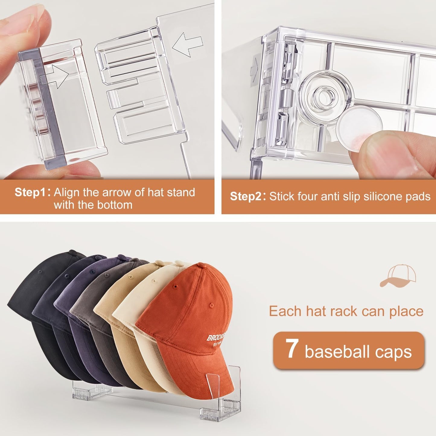 Hat Stand for Baseball Caps, 2 Pcs Hat Organizer for 14 Baseball Caps, Hat Racks for Baseball Caps, Hat Holder Display and Organizer for Bedroom, Closet, Dresser, Office