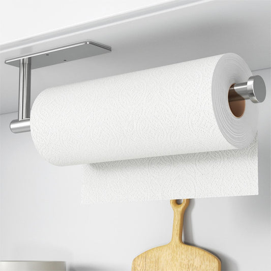Paper Towel Holder - Self-Adhesive or Drilling, Brushed Nickel, Wall Mounted, SUS304 Stainless Steel Kitchen Roll Dispenser under Cabinet