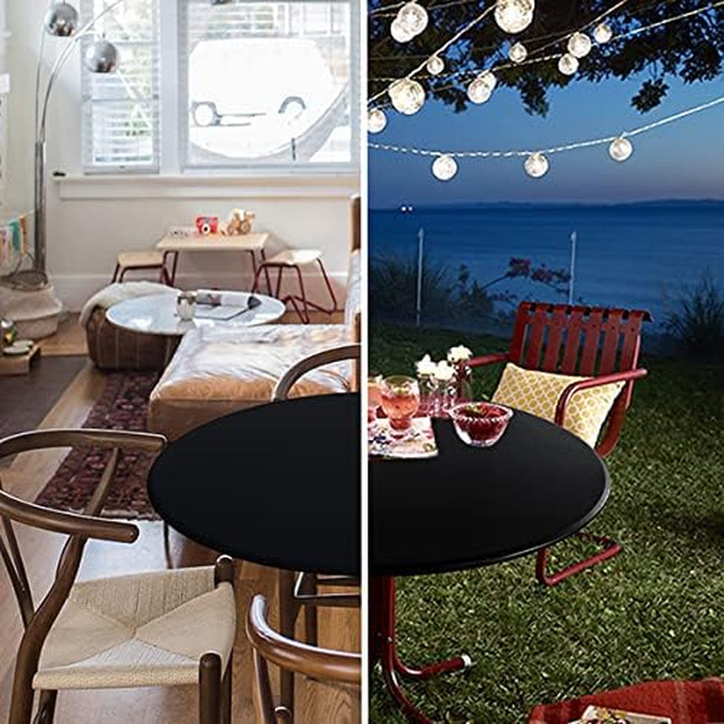 Fitted round Table Cloth, Reversible Waterproof Stain Resistant Elastic Stretch Tablecloth, Wipe Clean Table Cover for Outdoor/Indoor Use, Fits round Tables up to 40" - 44" Diameter, Black
