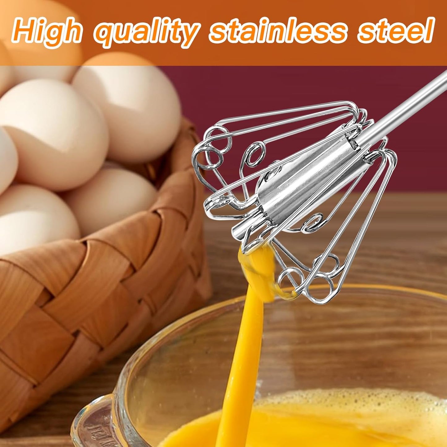 Hand Mixer Egg Beater,Stainless Steel Semi Automatic Whisk,Egg Spinner,Wisking Tool,Whipped Cream Dispenser,Easy Whisks for Cooking,Beating&Stirring(12In)