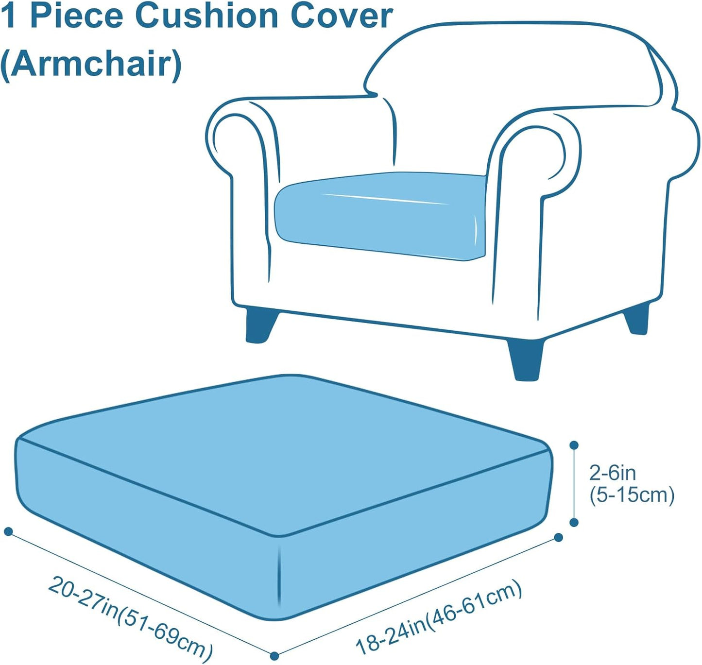 Waterproof Couch Cushion Covers, Stretch Washable Sofa Cushion Cover, Soft Sofa Slipcover Elastic Non-Slip Furniture Protector for Pets, Kid (1 Pack, Grey)