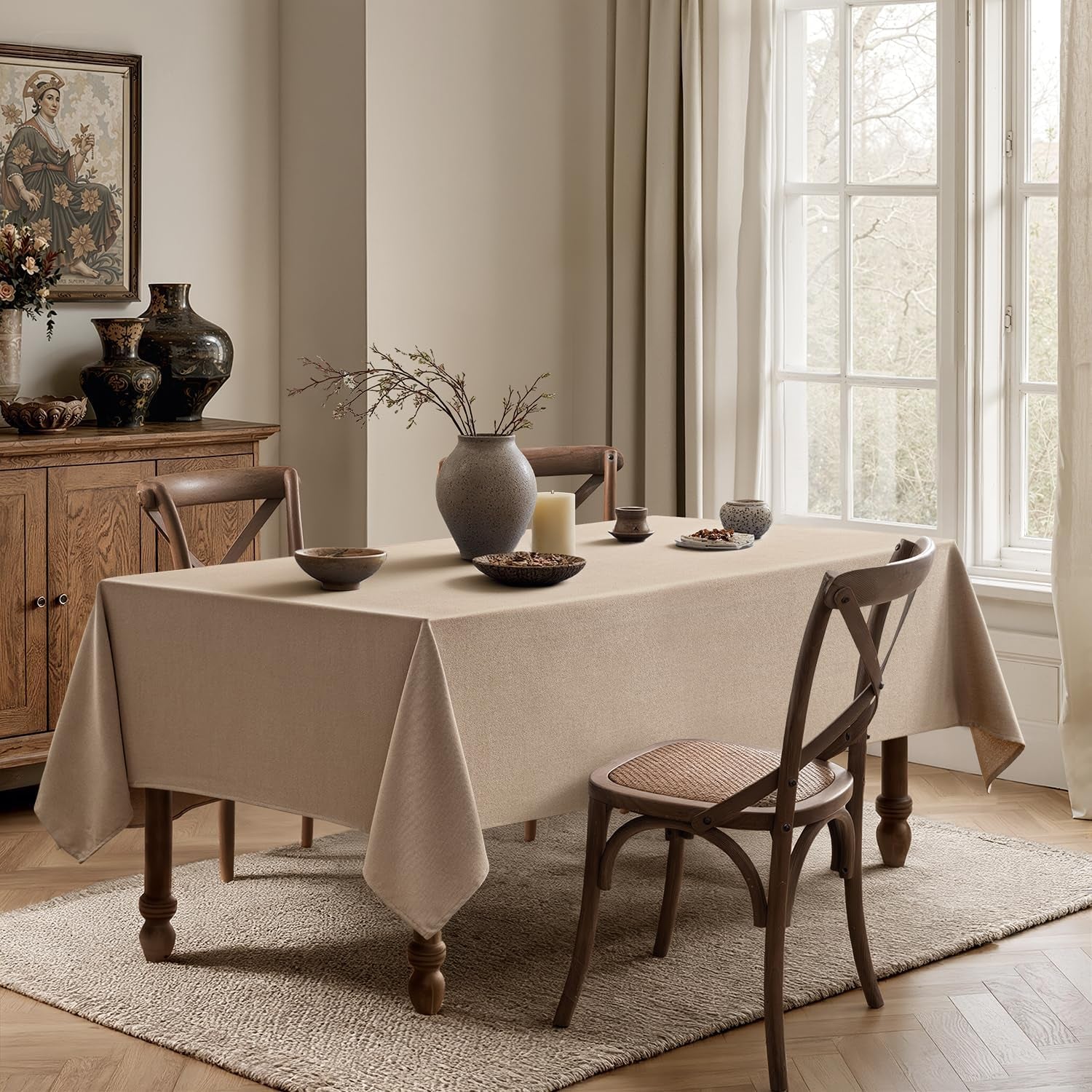 Brown Linen Tablecloth 52X70 Inch Rectangle Table Cloth Waterproof,Stain Resistant & Wrinkle Resistant for Dining Party Wedding