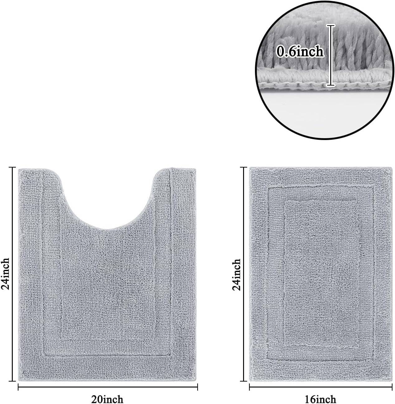 Small Bathroom Rugs Set of 2 Pieces Bath Rugs with U Shape Toilet Rugs Set 16X24 + 20X24 Inch Soft Absorbent Bath Mats Non Slip Plush Shower Rug Machine Washable, Light Grey
