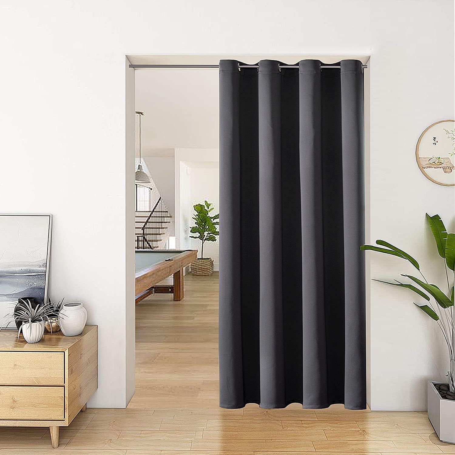 Blackout Door Curtains for Doorway Privacy, Grommet Closet Curtains for Bedroom Closet Door, Thermal Insulated Temporary Doorway Cover Room Divider Drapes (1 Panel, Dark Grey, 34 X 80 Inch)