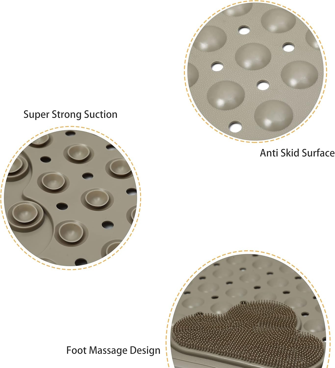 Bath Tub Mat Shower Mat Non Slip Bathtub Mats with Suction Cups Bath Mat for Tub Bathroom Mats 28" X 16" Machine Washable (Light Brown)