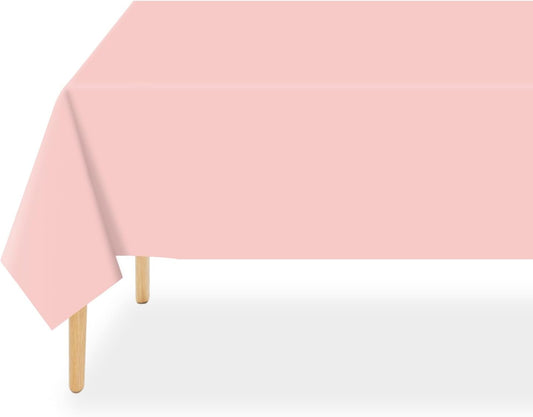 Plastic Table Cloth Disposable 2 Pack, 54 X 108 Inch Tablecloths for Rectangle Tables, Blush Pink Plastic Table Cover