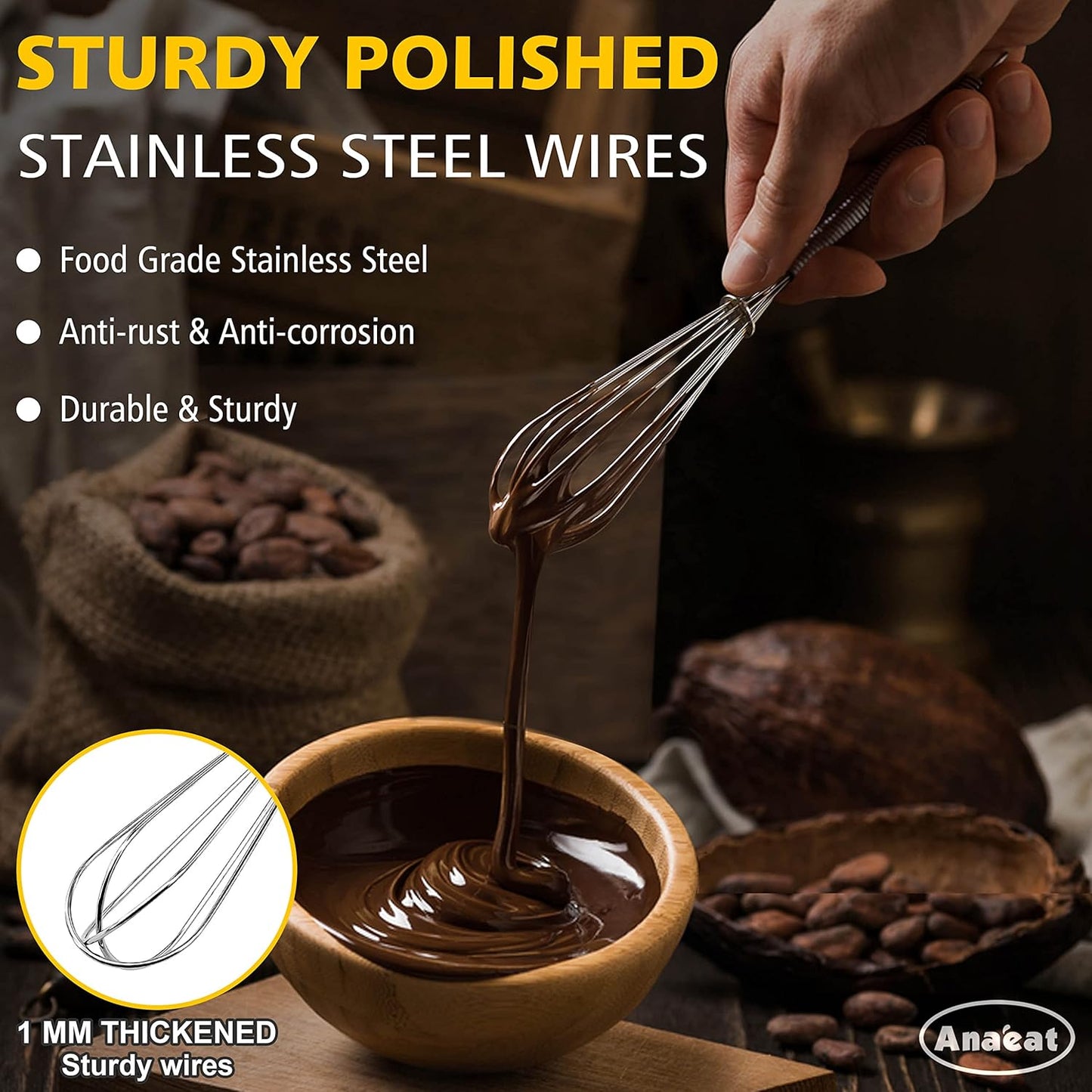 Small Wire Whisk Set of 2, Portable Stainless Steel Kitchen Tiny Whisk & Egg Beater with Thick Wire - Sturdy Mini Mixing Balloon for Cooking, Blending, Whiping, Beating and Stirring (6" + 8")