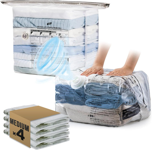 Vacuum Storage Bags for Travel, Medium Cube (25X19X11 Inch), 4 Pack Vacuum Seal Bags for Clothing, Compression Packing for Clothes, Blankets, Baby Clothes, No Pump Needed, Travel Accessories