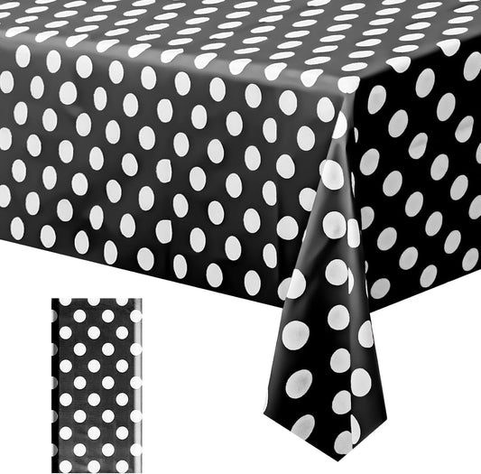 Black Polka Dot Rectangle Tablecloth - 54" x 72" Decorative and Stain-Resistant Table Cover for Events and Occasions