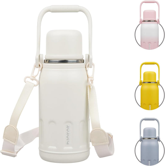 Insulated Water Bottle Leak Proof 27Oz Stainless Steel Water Bottles with Handle and Lid Travel Metal Thermal Flask,Beige