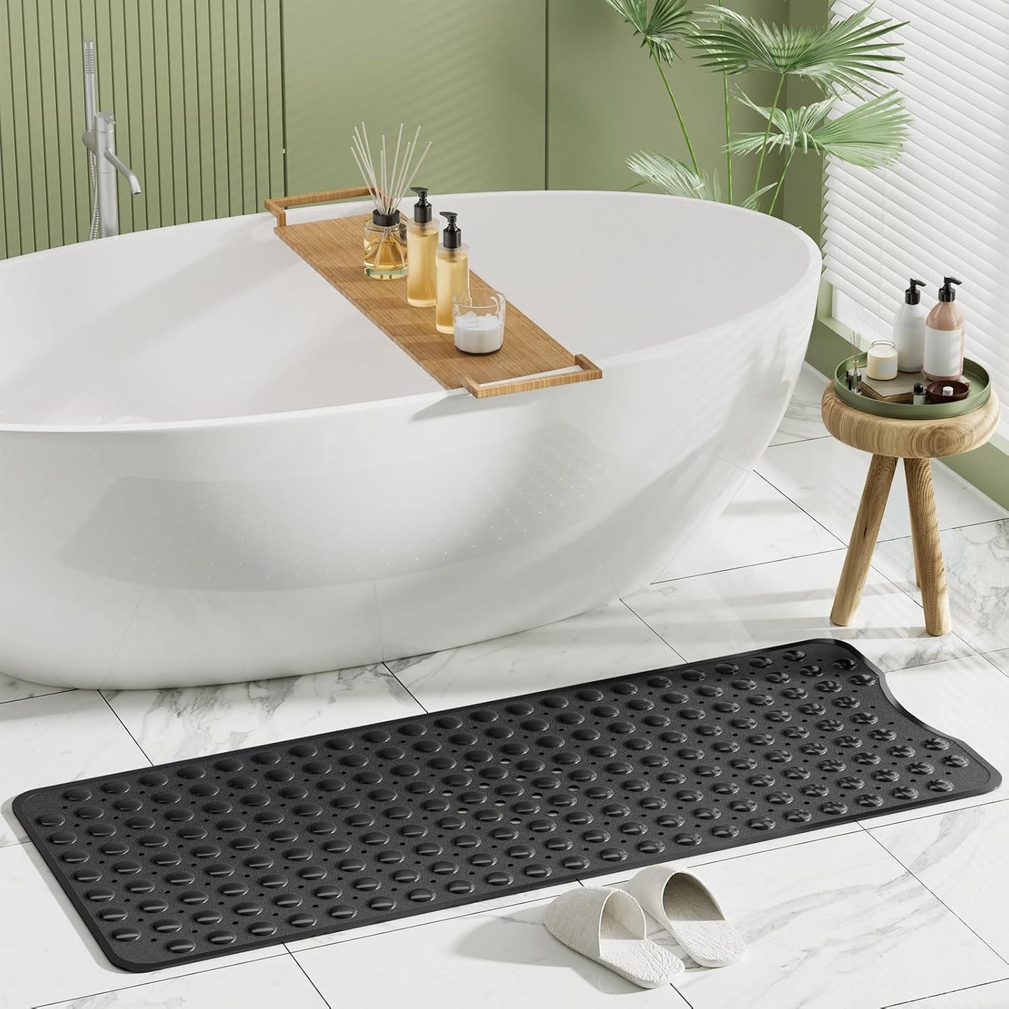 Shower Mat Non Slip 40 X 16 Inches, Shower Stall Mats with Suction Cups and Drain Holes, Non Slip Bath Mat for Tub for Elderly & Kids, Clear Black
