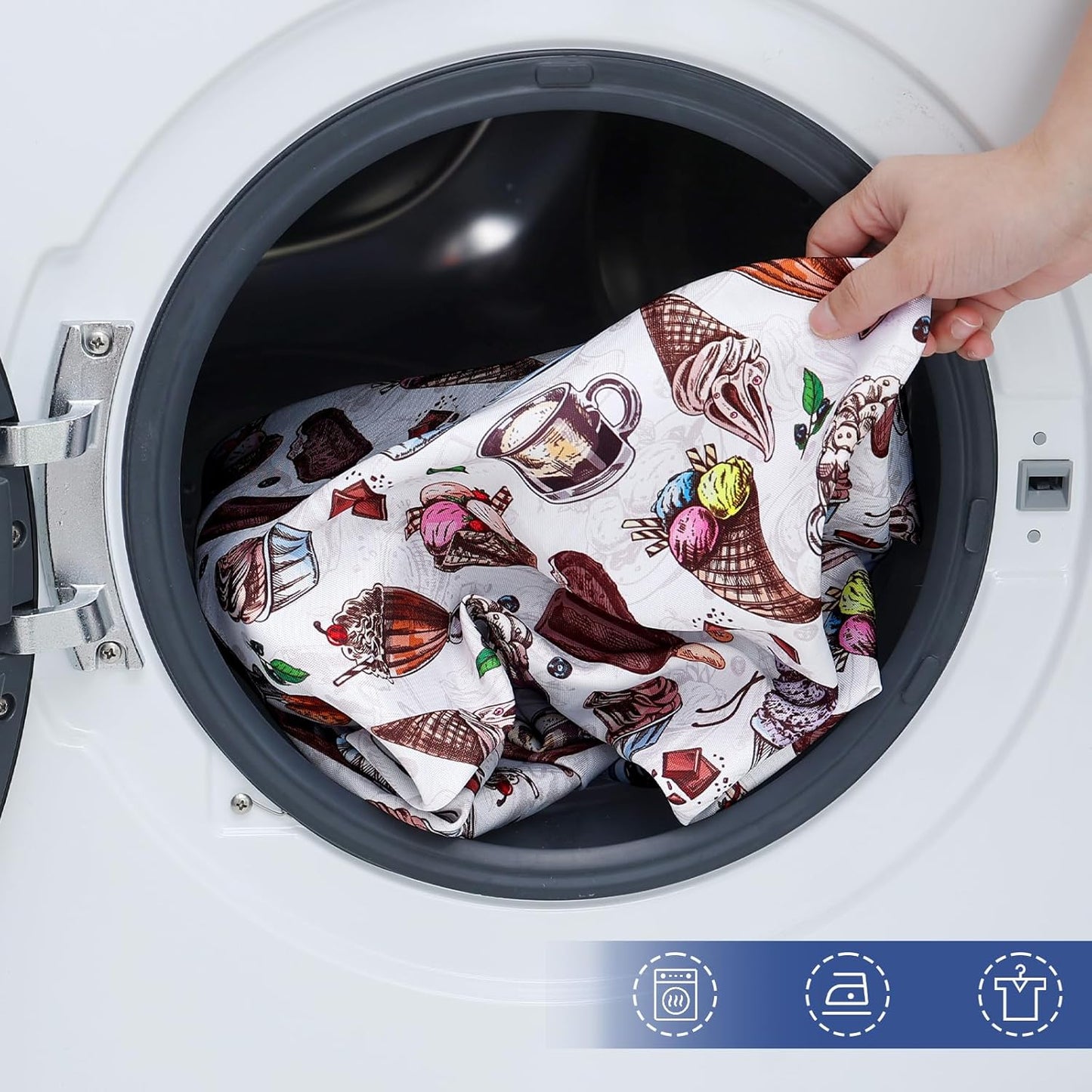 Rectangle Printed Fabric Tablecloth, Elastic Fitted Table Cloth for 6 Foot Table, Washable Polyester Table Cover for Outdoor, Picnic, Camping and Indoor, (Ice Cream, 30" X 72")