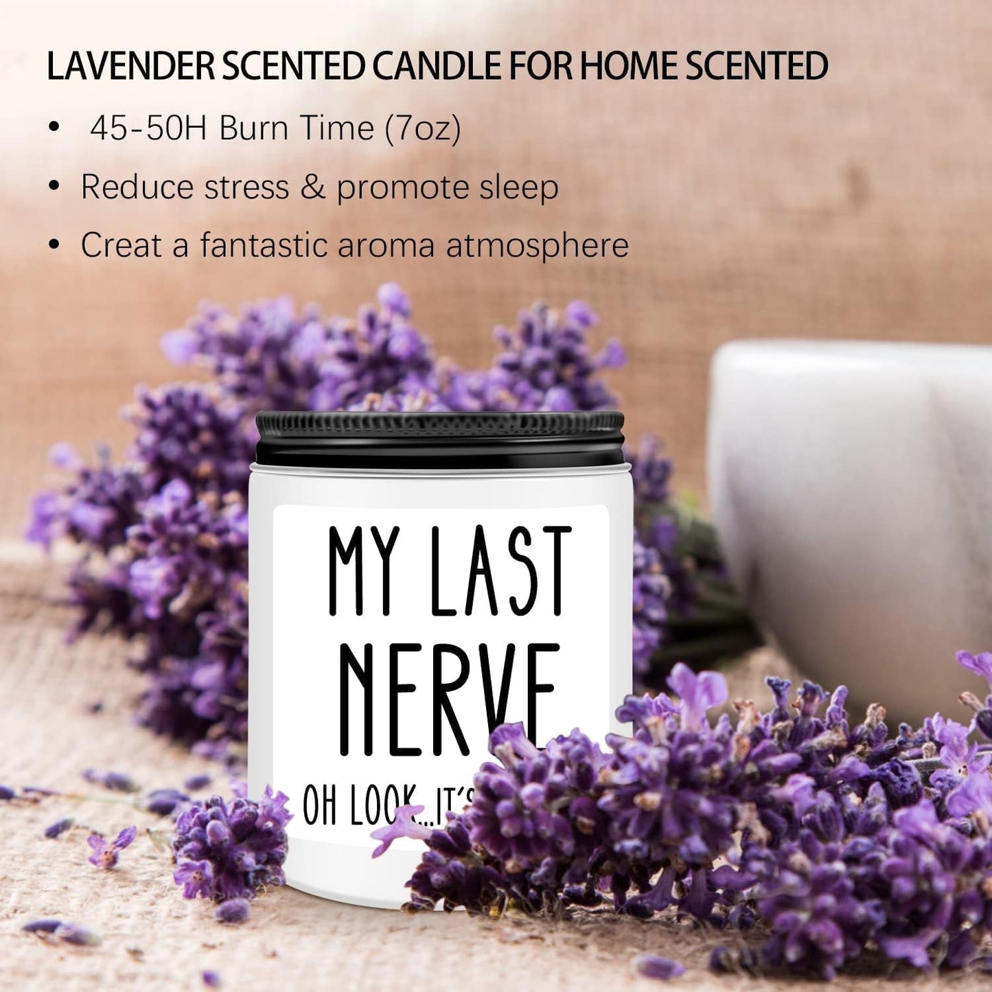 Birthday Gifts for Women, Funny Friendship Gift for Friend - My Last Nerve Lavender Candle - Unique Best Friend Birthday Gifts for Women, Her, Mom, BFF, Sister
