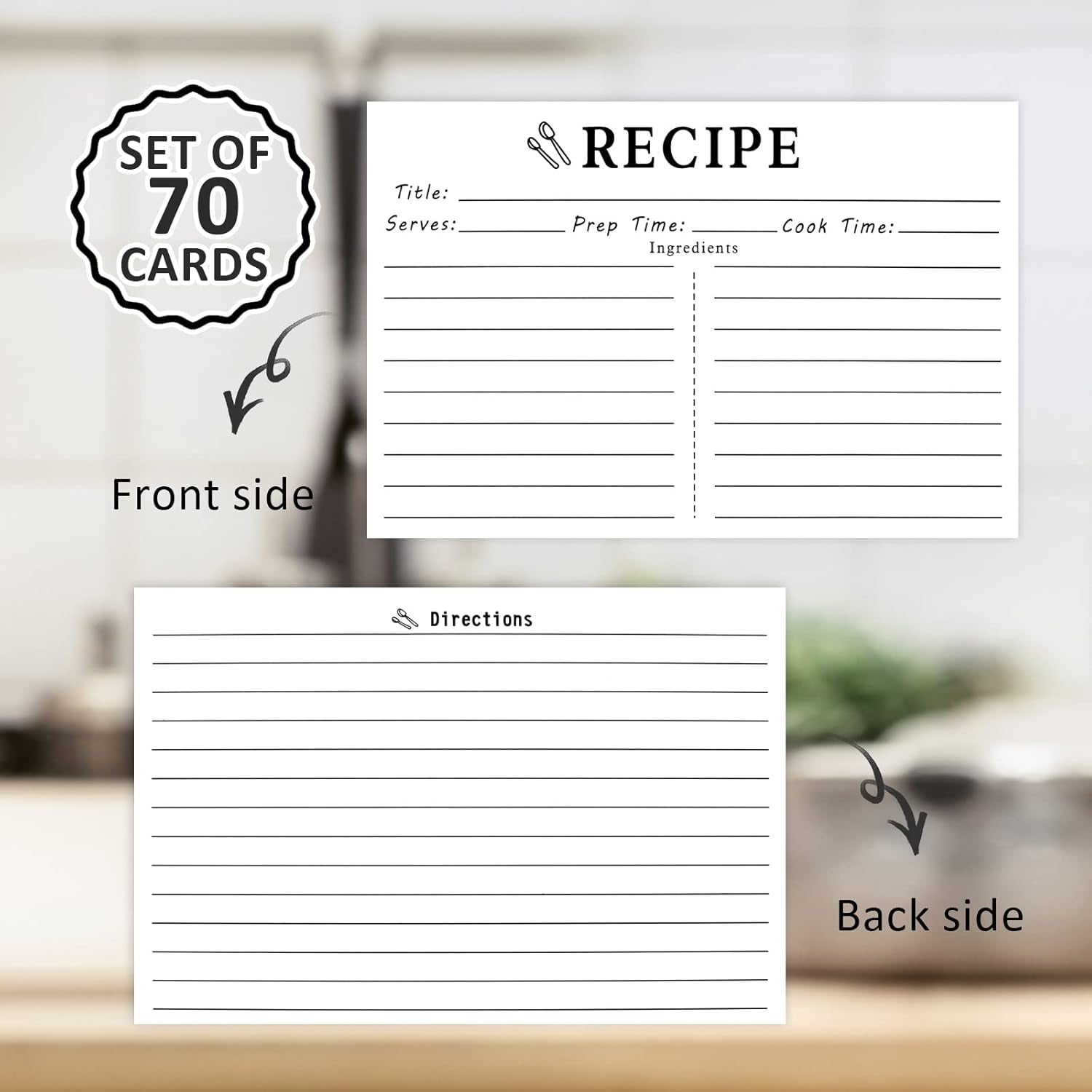 70 Count Recipe Cards 4X6 White, Double Sided, Blank for Bridal Shower and Wedding