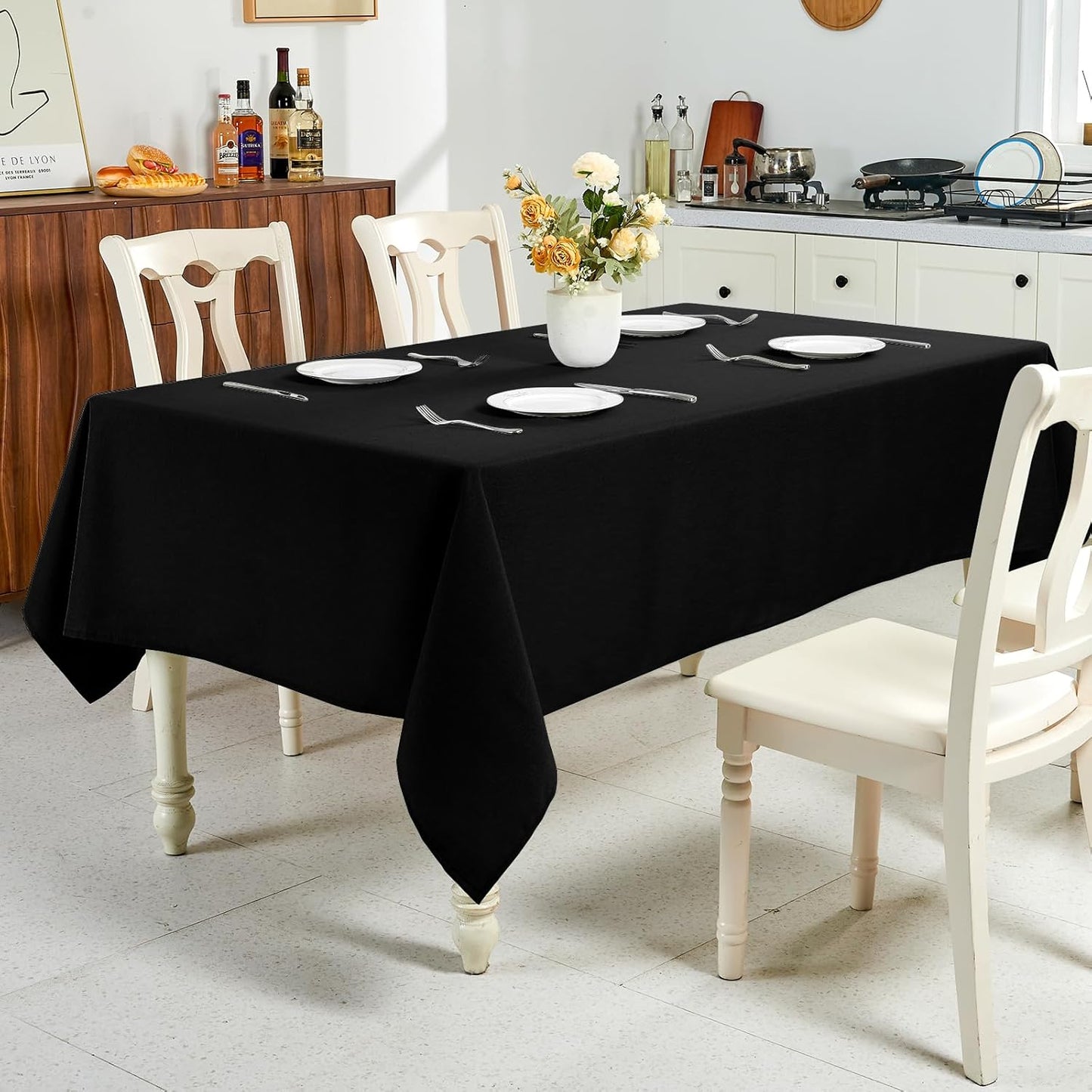 Textured Linen Table Cloth for Rectangle Table - Waterproof Fabric Tablecloth Rectangular Wrinkle Free Wipeable Dining Cover for Wedding/Birthday/Party Decor, 52 X 70 Inch