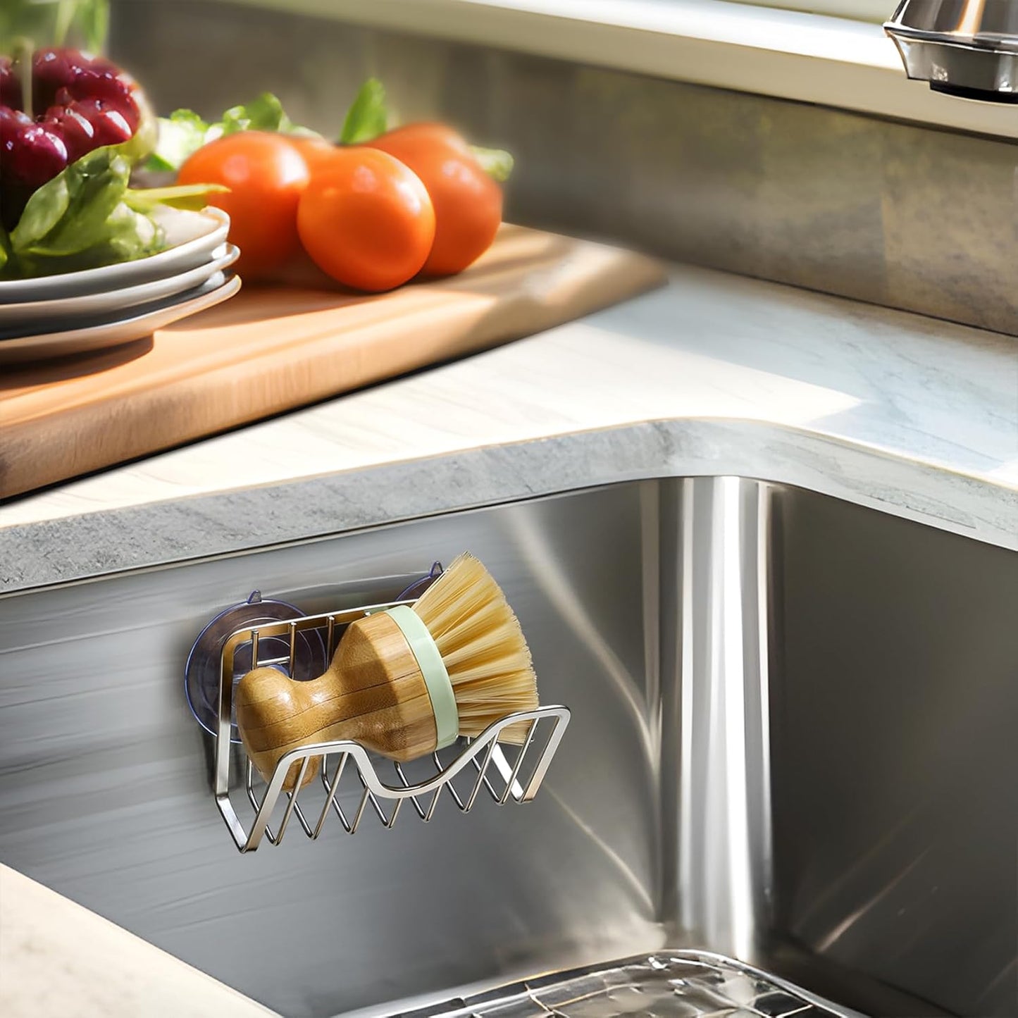 Sponge Holder with Suction Cups - Sink Caddy Organizer for Sponges, Scrubbers, Dish Brush, Soap - Bathroom & Kitchen Accessories - 304 Stainless Steel, Neverrust