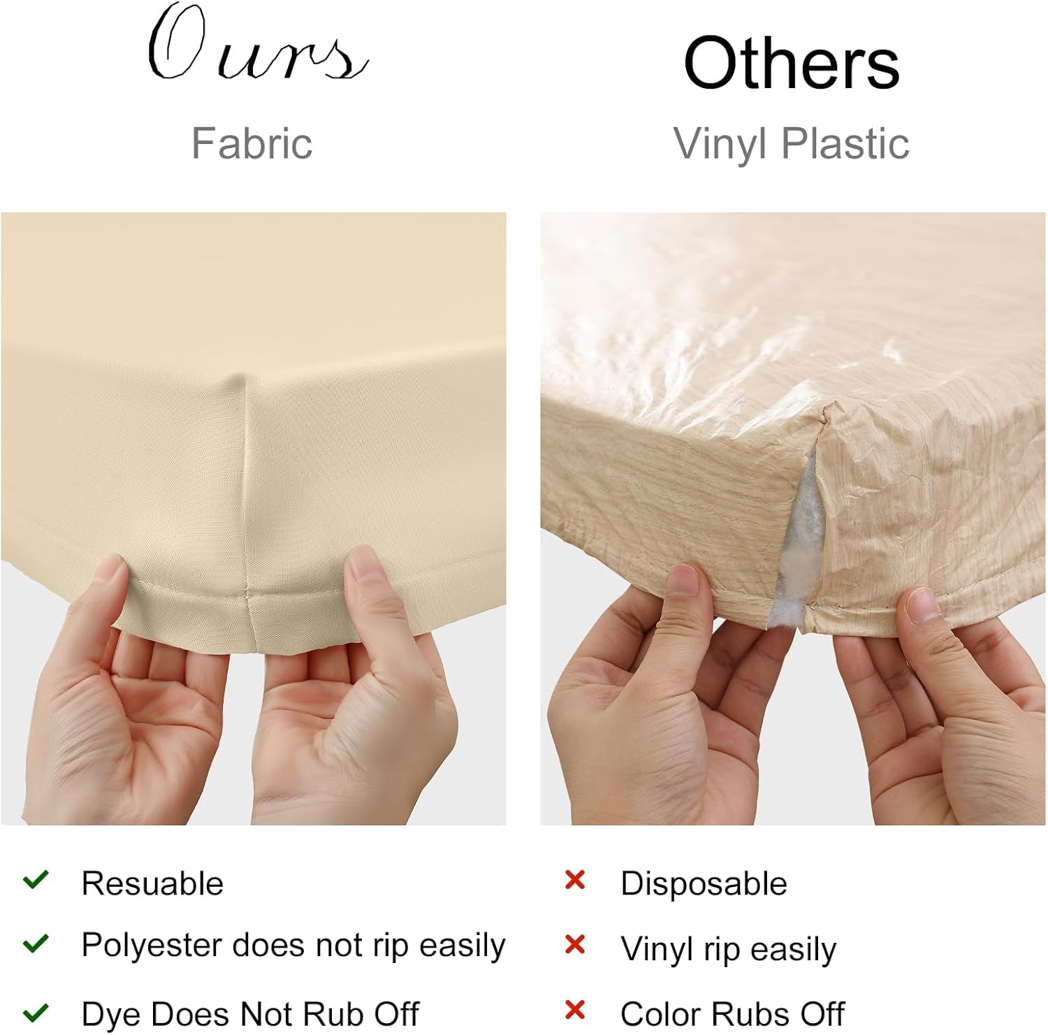 2 Pack Rectangle Table Cloth, Elastic Fitted Fabric Tablecloth Fits for 4 Foot Folding Tables, Washable Table Cover for Picnic, Camping, Indoor & Outdoor (Champagne, 24" X 48")