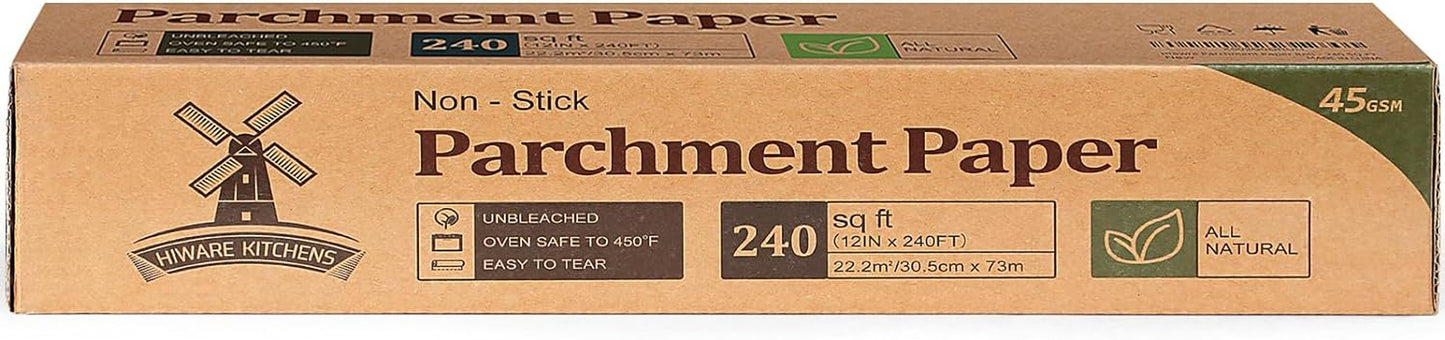Unbleached Parchment Paper for Baking, 12 in X 240 Ft, 240 Sq.Ft, Baking Paper, Non-Stick Parchment Paper Roll for Baking, Cooking, Grilling, Air Fryer and Steaming