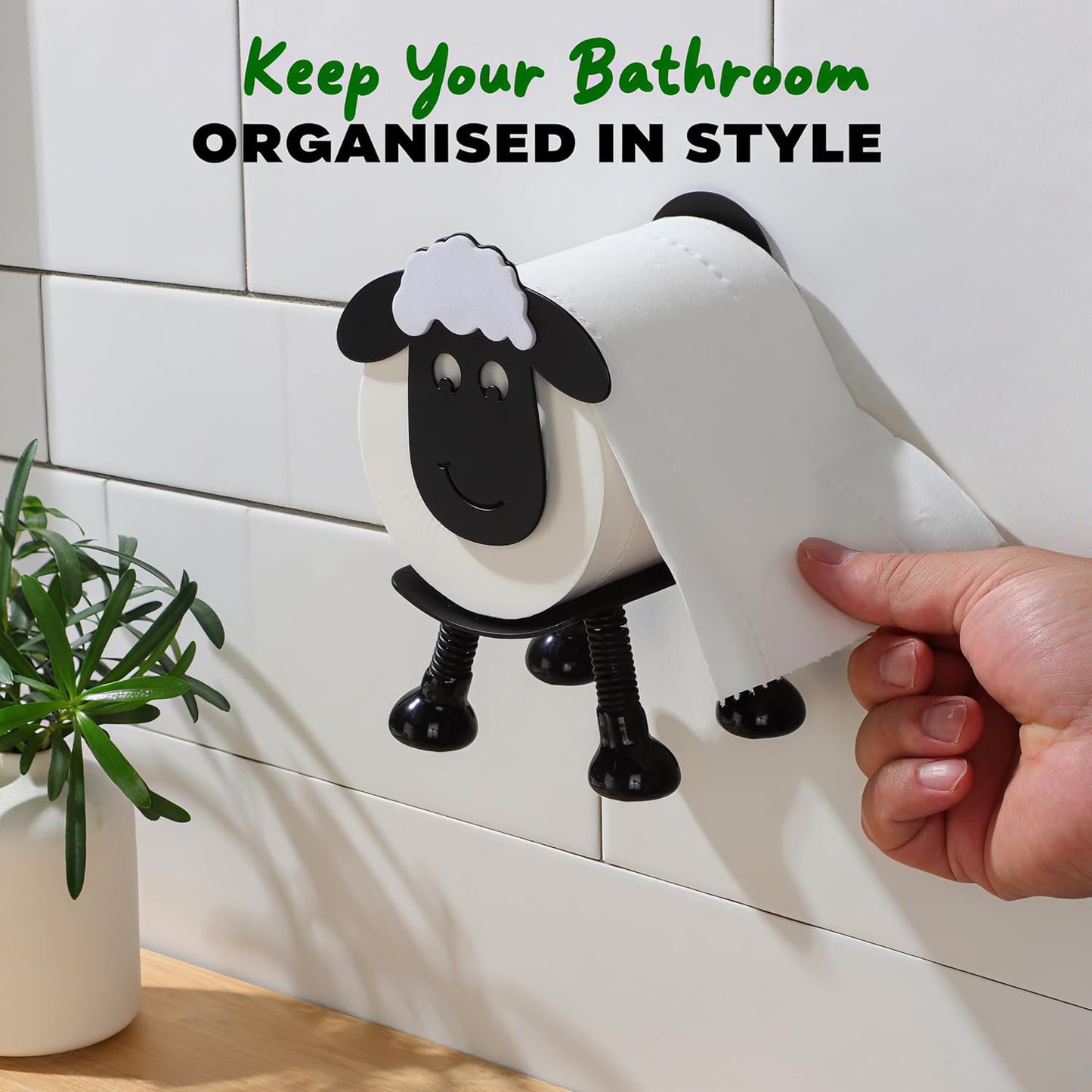 2-Pack Sheep Toilet Paper Holder - Multifunctional 2-in-1 Adhesive Stainless Steel Bathroom and Kitchen Roll Holder in Matte Black, Ideal for Housewarming Gifts and Decorative Use