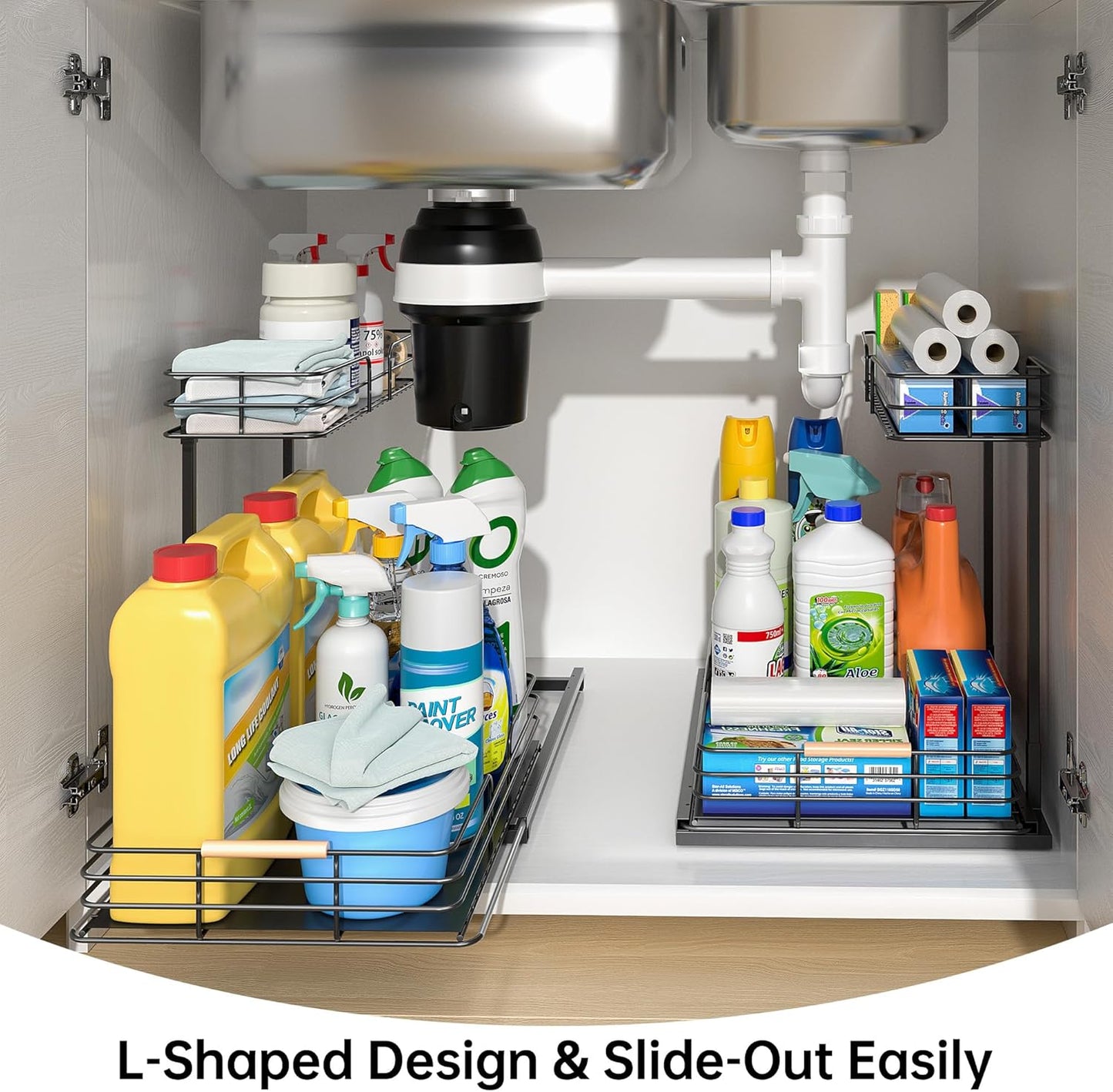 under Sink Organizers and Storage, 2 Tier Bathroom Kitchen Cabinet Organizers, Pull Out under Sink Storage Kitchen Shelf Organizer for under Counter Storage