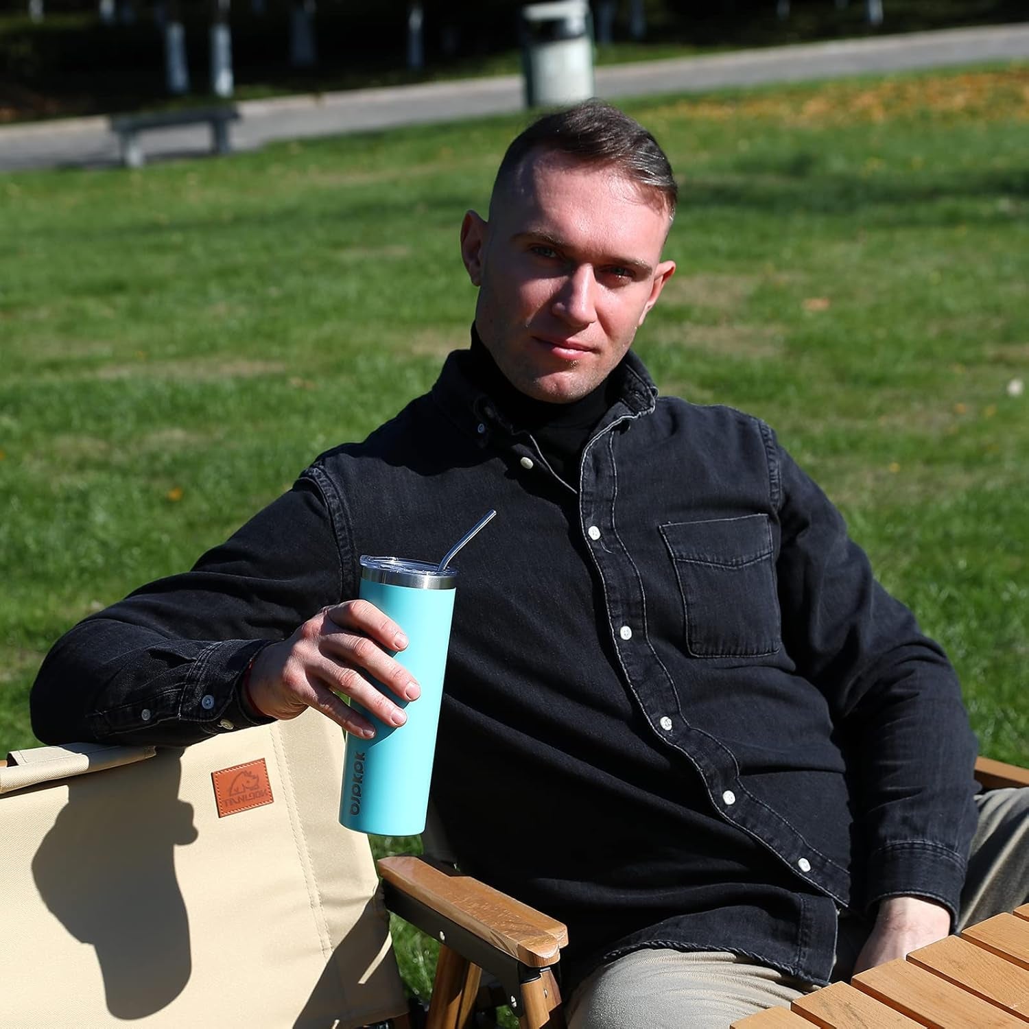 Black Skinny Stainless Steel Tumblers 20 Oz Slim Insulated Reusable Coffee Travel Water Tumbler Cup with Lid