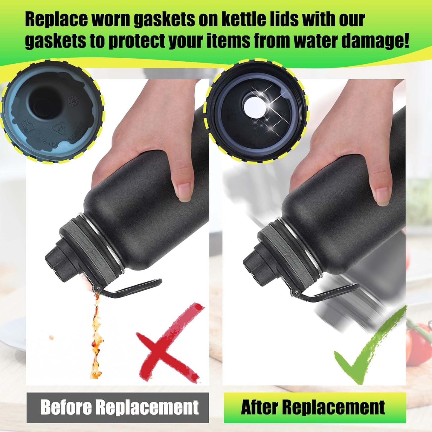 Silicone Gasket Replacement for Thermoflask 24Oz/32Oz/40Oz/64Oz, Each with Pick for Water Bottle Straw Lid, Chug Lid & Chug Spout