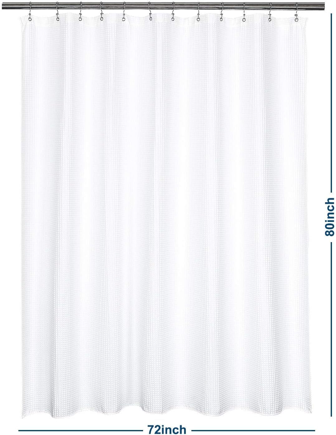 Extra-Long Shower Curtain 80" Height - Honeycomb Waffle Weave & Cotton Blend, Hotel Luxury & Spa, Heavy Weight Fabric, Washable - White, 72X80