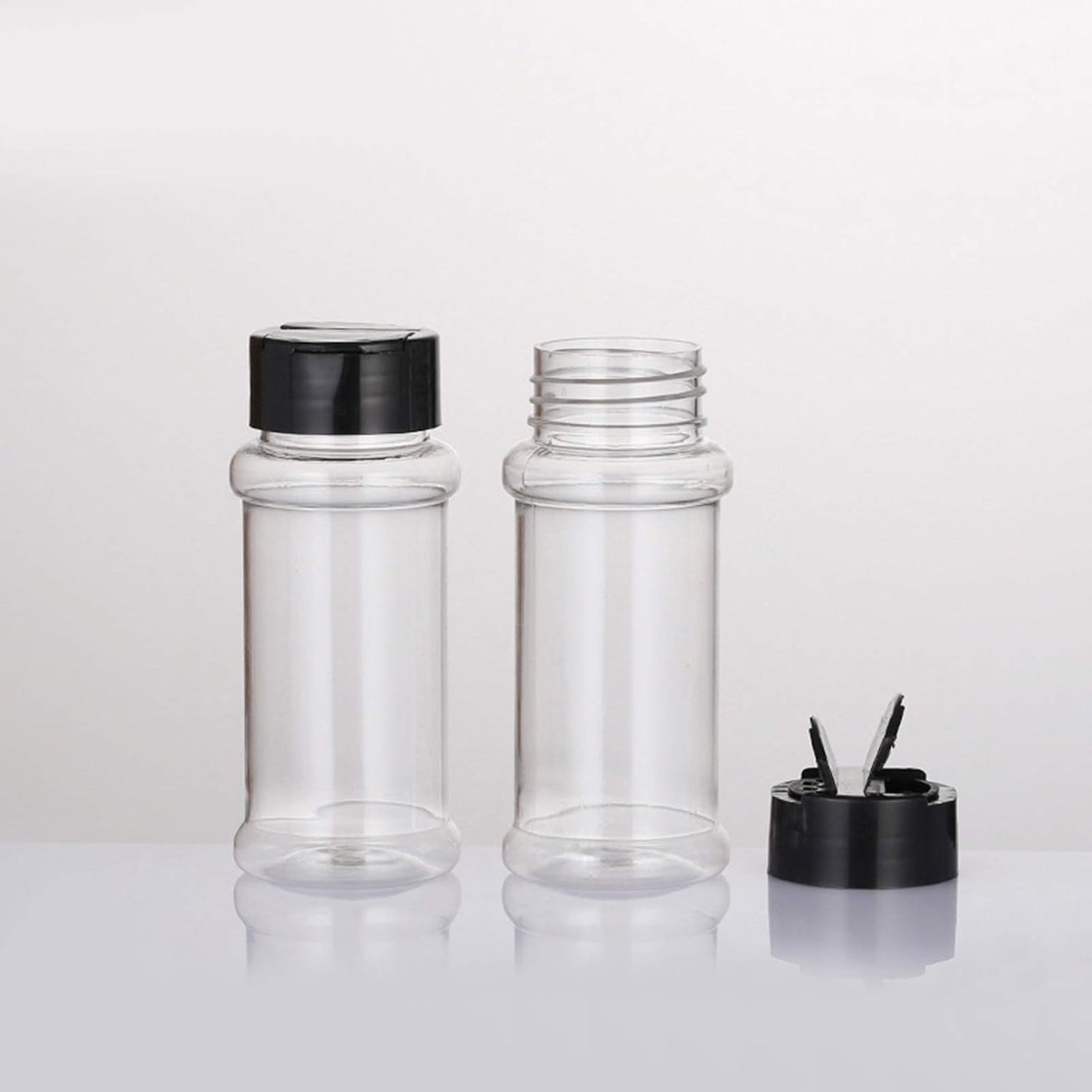 12 PACK - 3.3 Oz Plastic Spice Jars Bottles Containers with Black Screw Lids to Pour or Shake - Perfect for Storing Spice, Herbs and Powders - Lined Cap - BPA Free