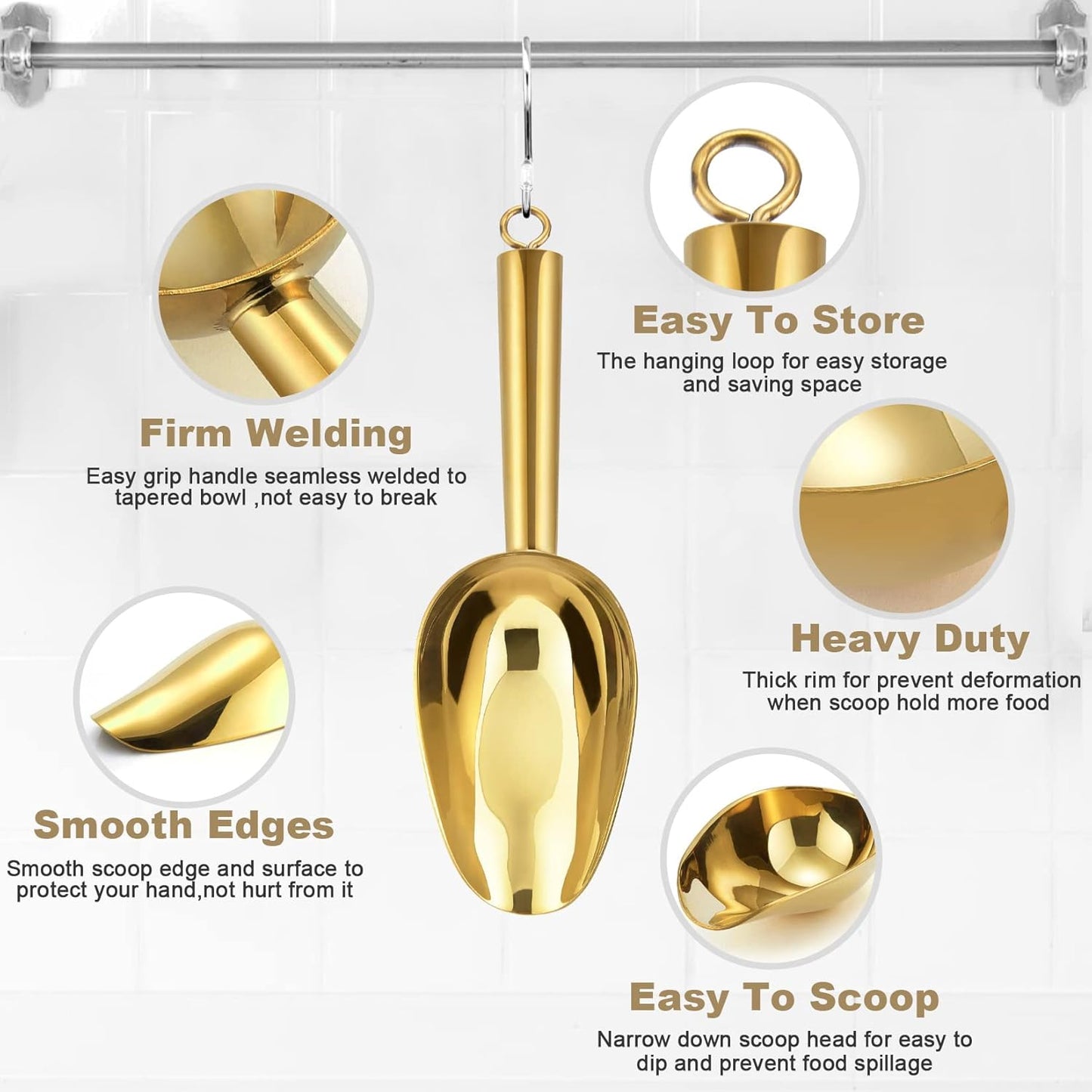 Small Ice Scoop, 6OZ Stainless Steel Candy Food Flour Scoop, Utility for Kitchen Garden Bar Wedding Bath, Heavy Duty & Non Toxic & Easy Clean, (Gold, 1Pc)