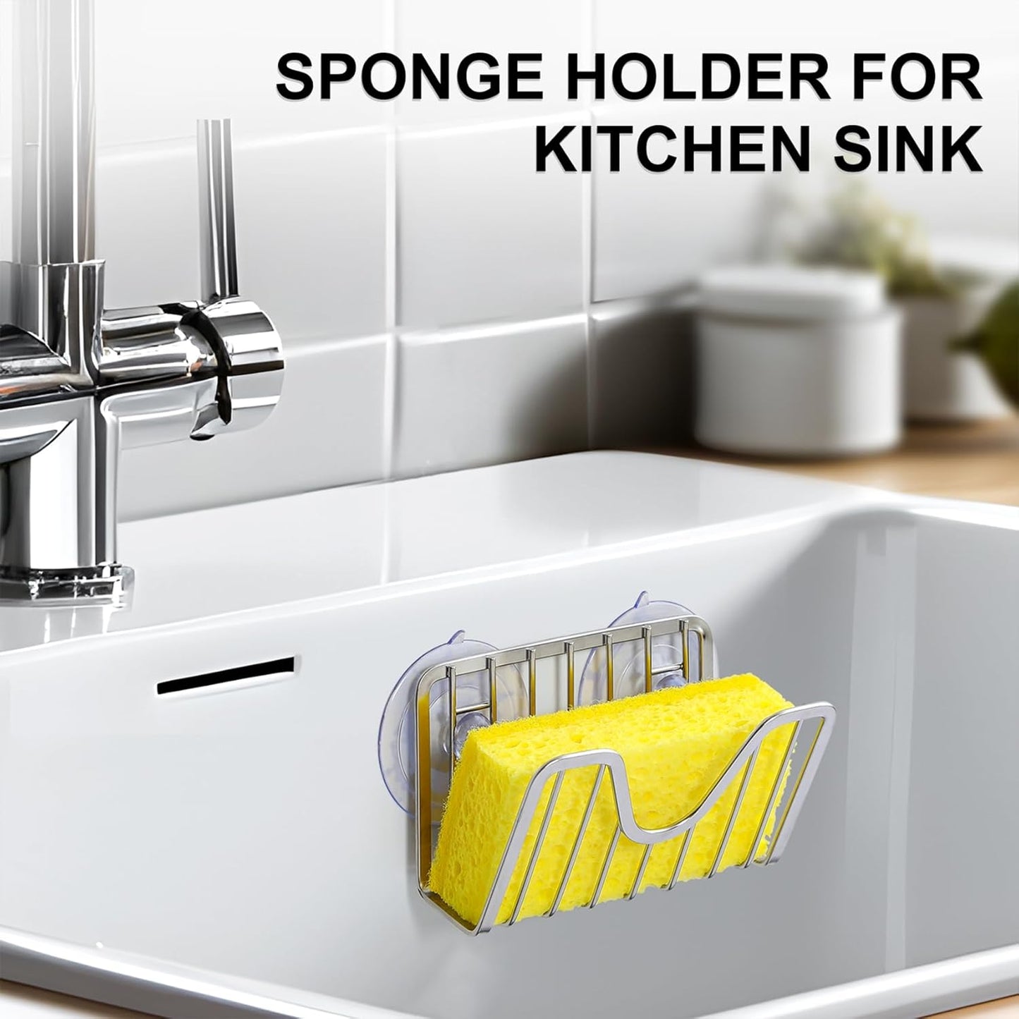 Sponge Holder with Suction Cups - Sink Caddy Organizer for Sponges, Scrubbers, Dish Brush, Soap - Bathroom & Kitchen Accessories - 304 Stainless Steel, Neverrust