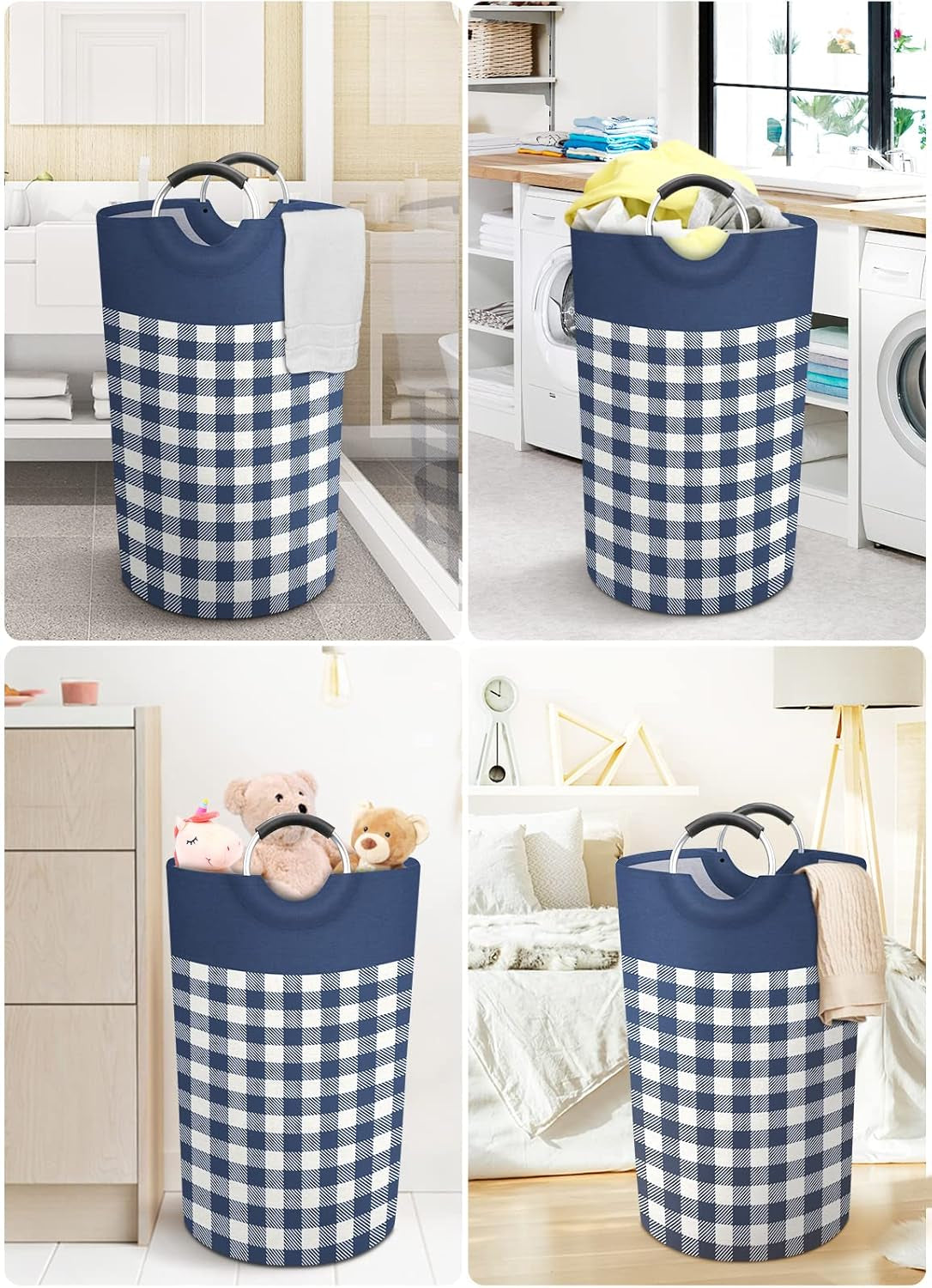 Large Waterproof Laundry Hamper with Handles - Collapsible Tall Storage Bag for College Dorms and Family Use (Blue, 82L)