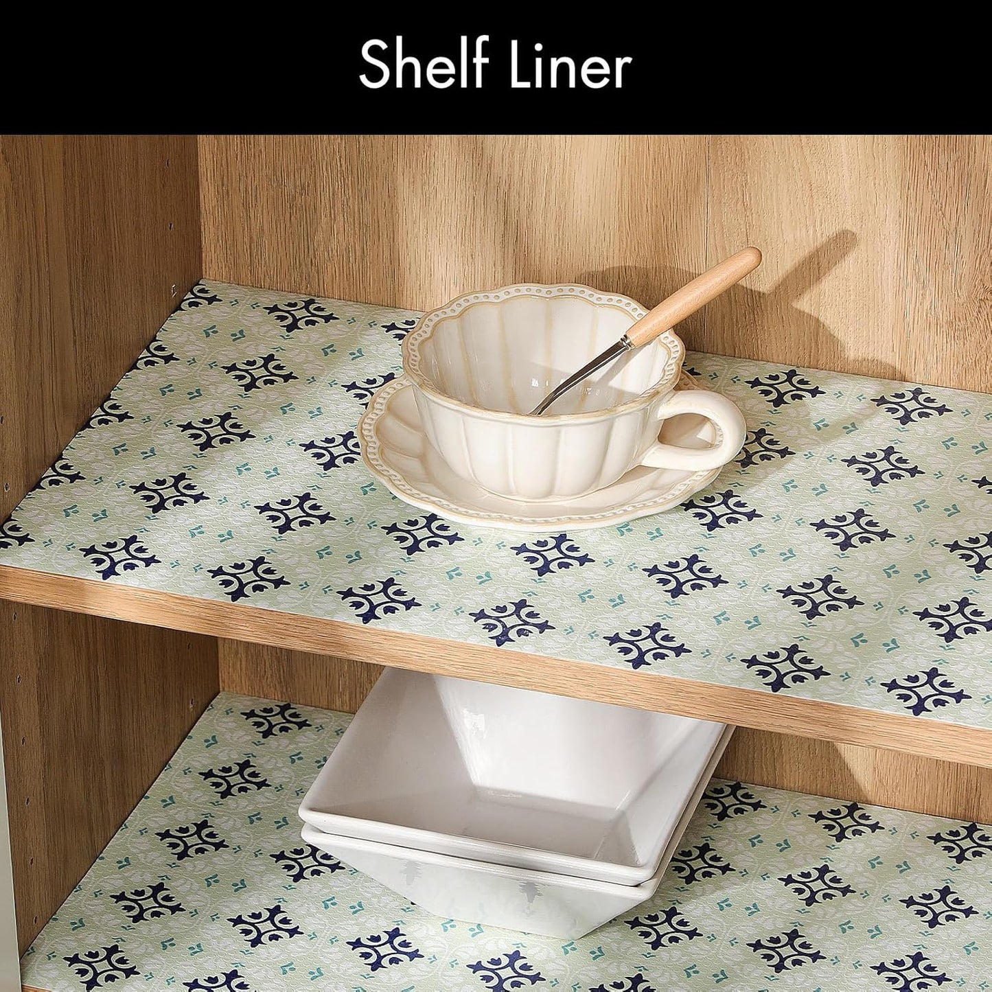Shelf and Drawer Liners for Kitchen Cabinets, Non-Adhesive Cabinet Liners, EVA Waterproof Durable Shelf Paper for Refrigerator, Shelves, Cupboard with European Pattern, Easy to Cut