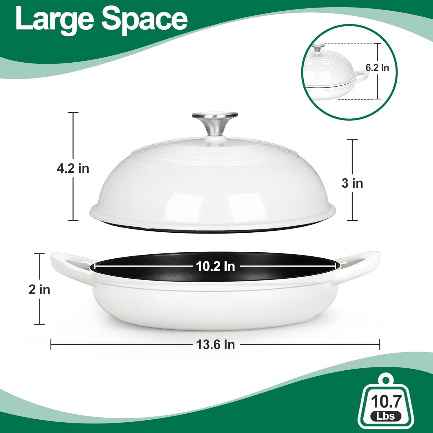 Dutch Oven for Bread Baking, 5.5 Quart Enameled Cast Iron Bread Oven with Lid, round Bread Pan for Homemade Sourdough Baking, Easy to Clean & Dome Lid, White