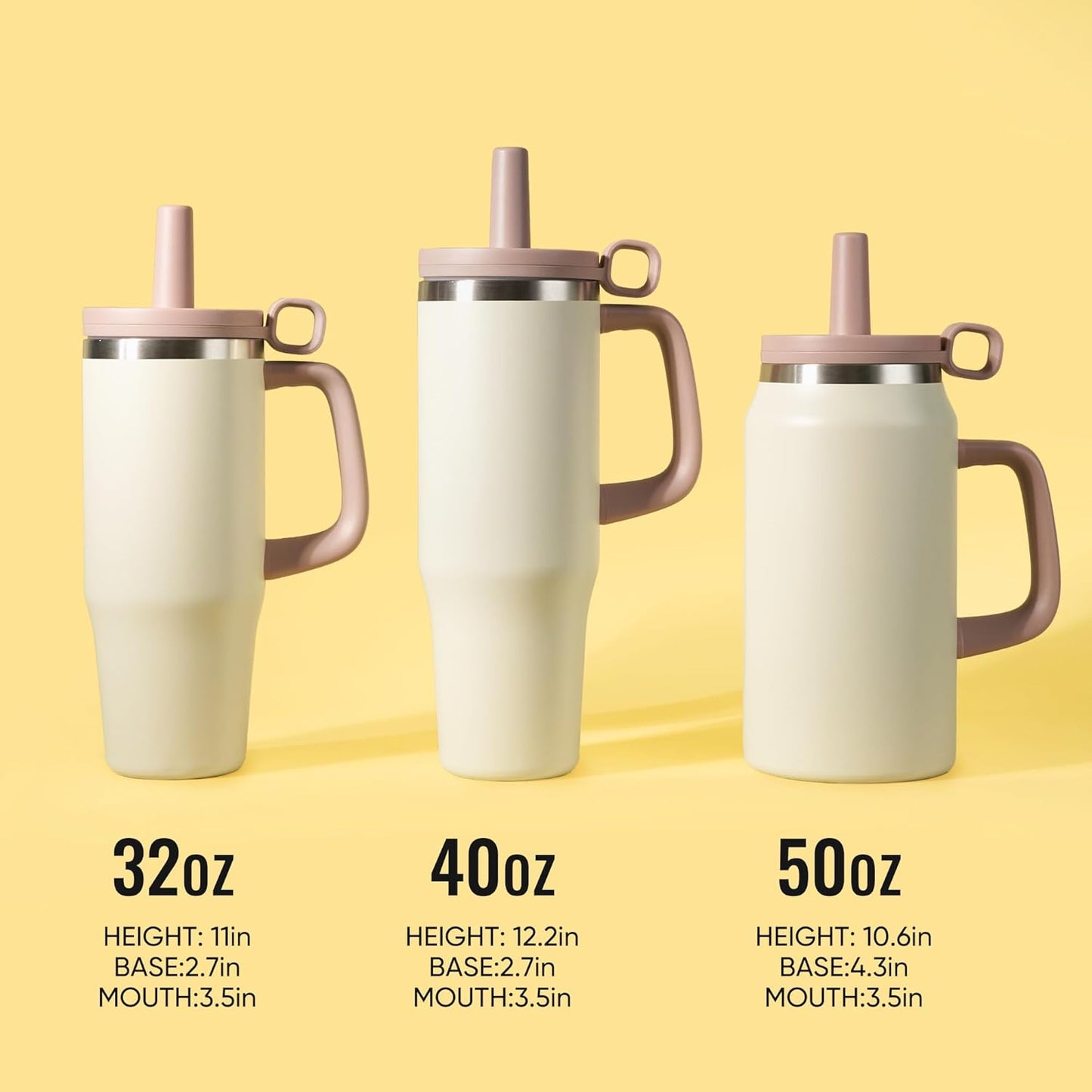 32Oz Water Bottle with Straw, Tumbler with Handle & Lid, Insulated Water Bottle with Straw Cover Cap, Travel Coffee Mug for Hot/Iced Water, Tea or Coffee, Bpa-Free, Cupholder Friendly, Khaki