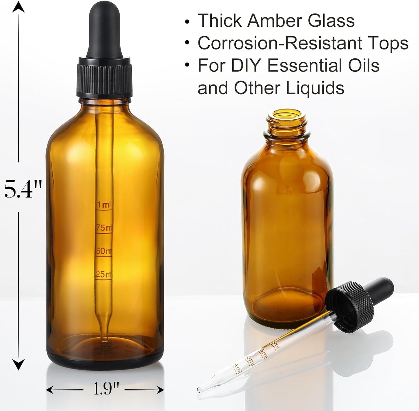 4 Oz Dark Amber Glass Dropper Bottles with Measured Dropper, 4 Pack- 120Ml Thick Tincture Bottle with Measurement Eye Droppers, Leakproof Essential Oils Bottle for Health, Personal Care & Beauty