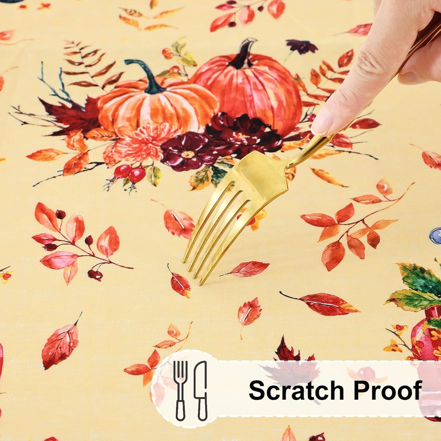 round Fitted Tablecloth with Elastic Edge, 100% Waterproof Oil Proof Plastic Table Cover, Vinyl Flannel Backed Tablecloth Fits 36"-44" round Tables for Fall, Thanksgiving, Pumpkin Truck