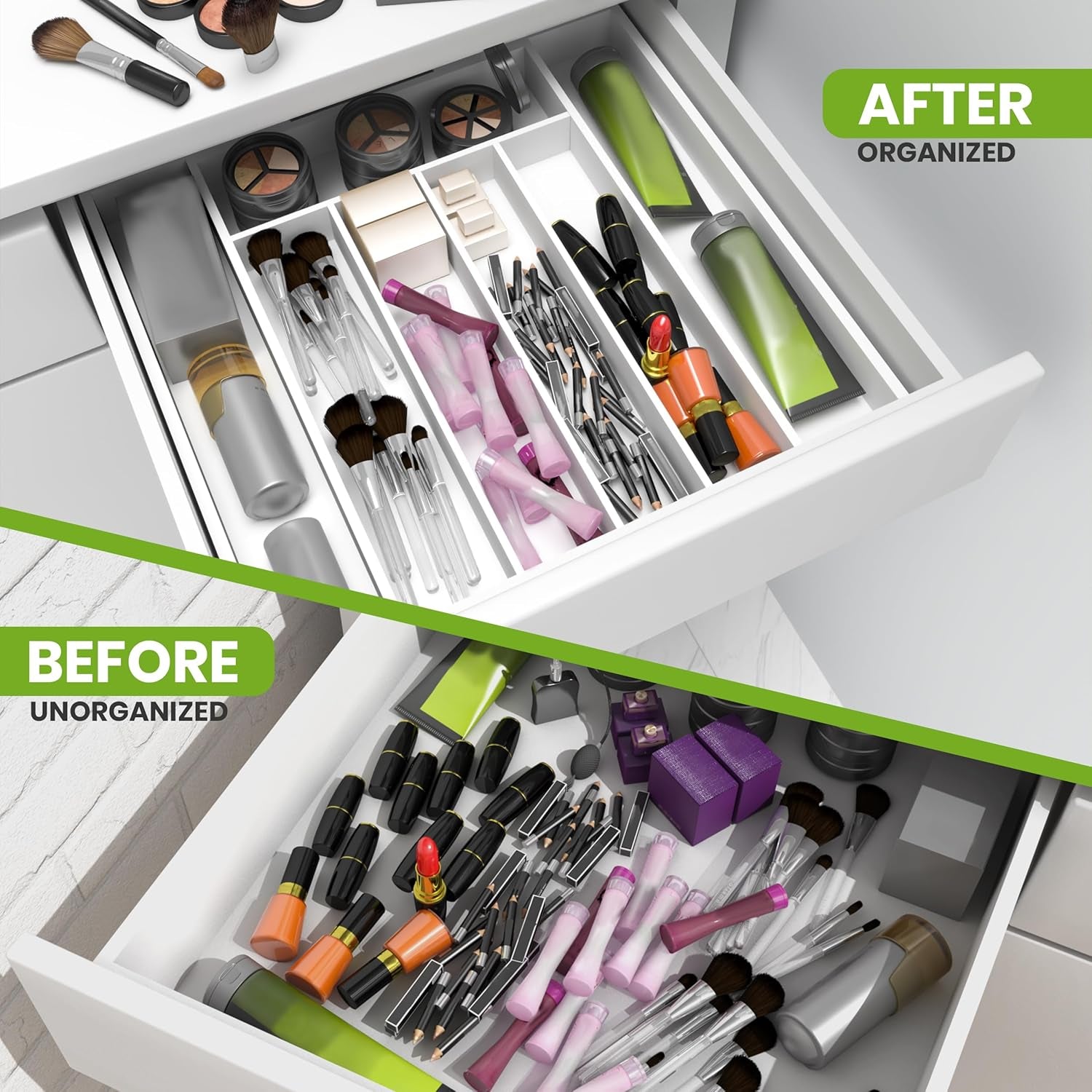 Expandable Bamboo Utensil Drawer Organizer, Silverware Organizer for Cutlery, Flatware Holder (5-7 Slots, White) - Pack of 1