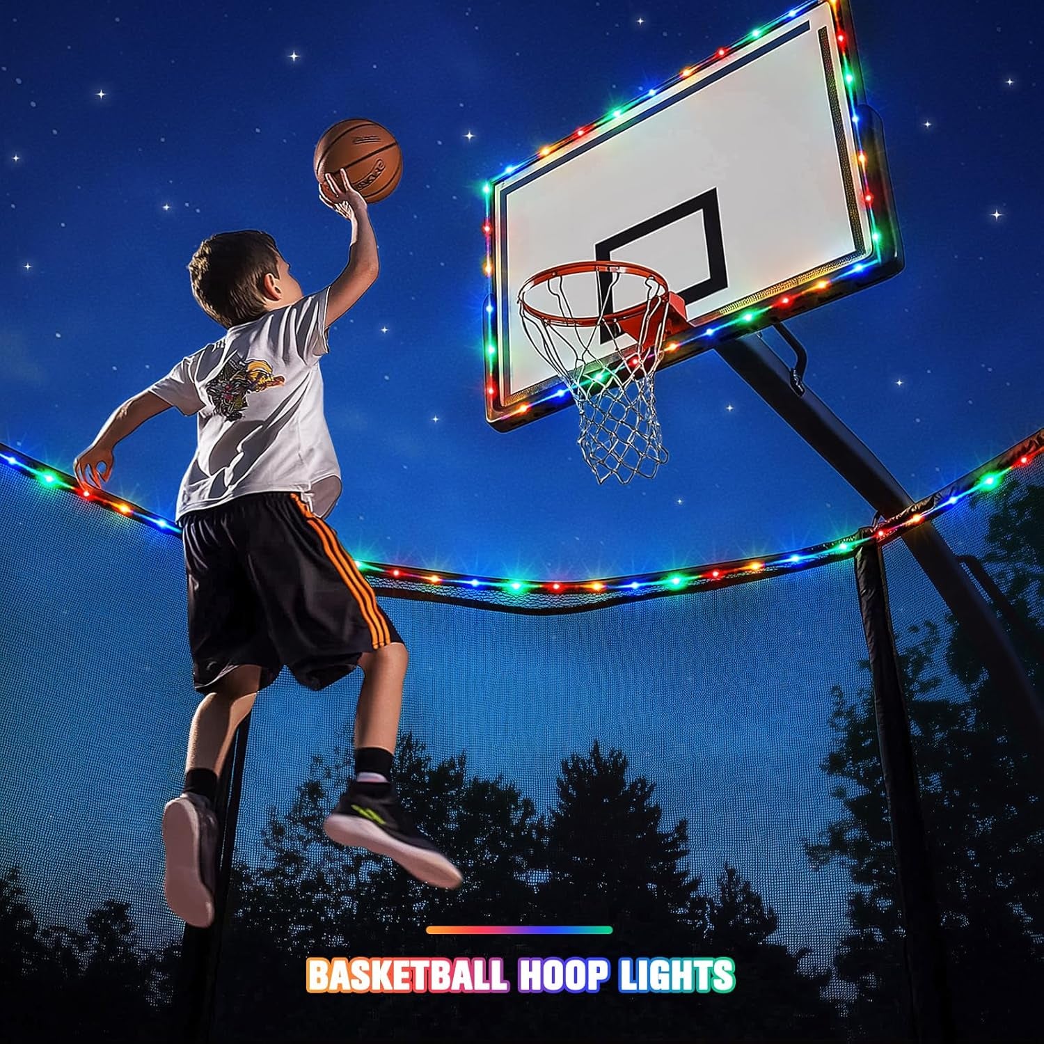 200 LED Trampoline Accessories Solar Rope Light, 66Ft IP 65 Waterproof Solar Pathway Lights Outdoor, 8 Modes Trampoline Lights for Basketball Hoop Ladder Slide Pathway Tent Camp(Multicolor)